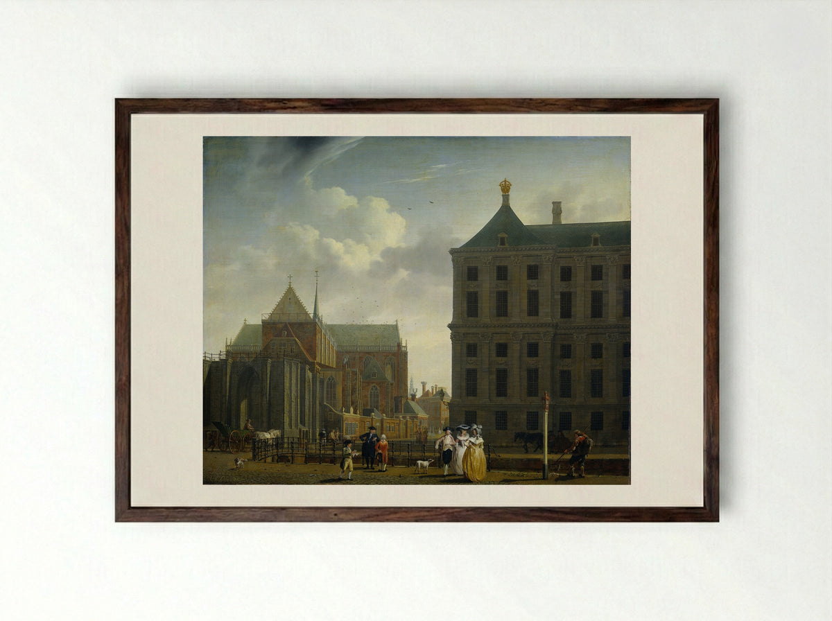 The Nieuwe Kerk and the Town Hall on the Dam in Amsterdam - Isaac Ouwater - Framed Print Dark Wood