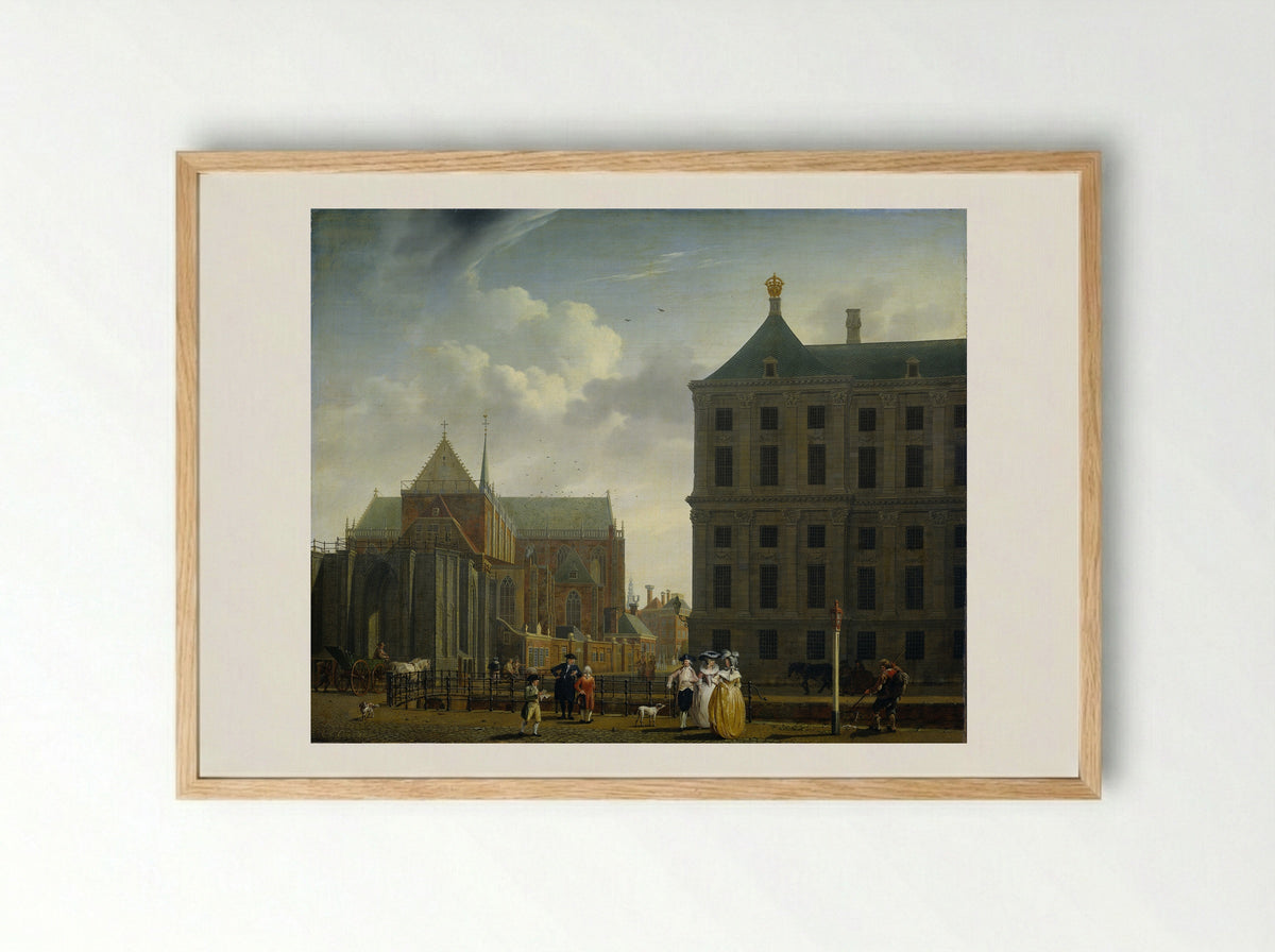 The Nieuwe Kerk and the Town Hall on the Dam in Amsterdam - Isaac Ouwater - Framed Print Wood