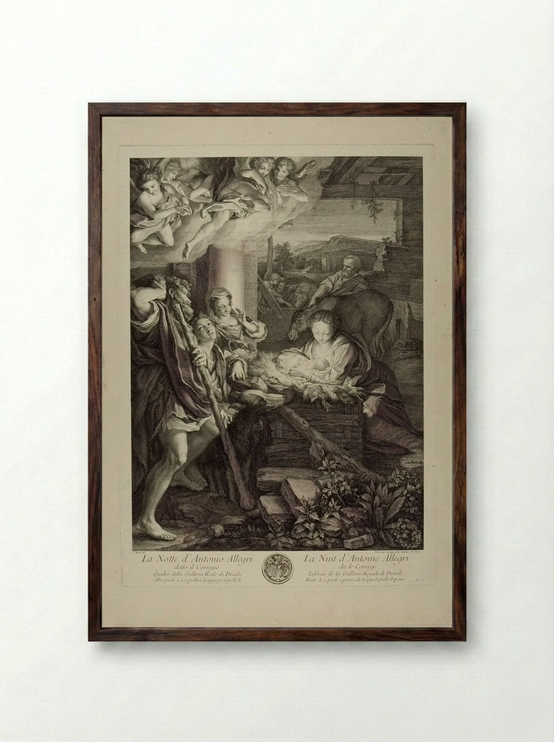The Night (After Correggio) - Pierre Louis Surugue - Framed Print Dark Wood