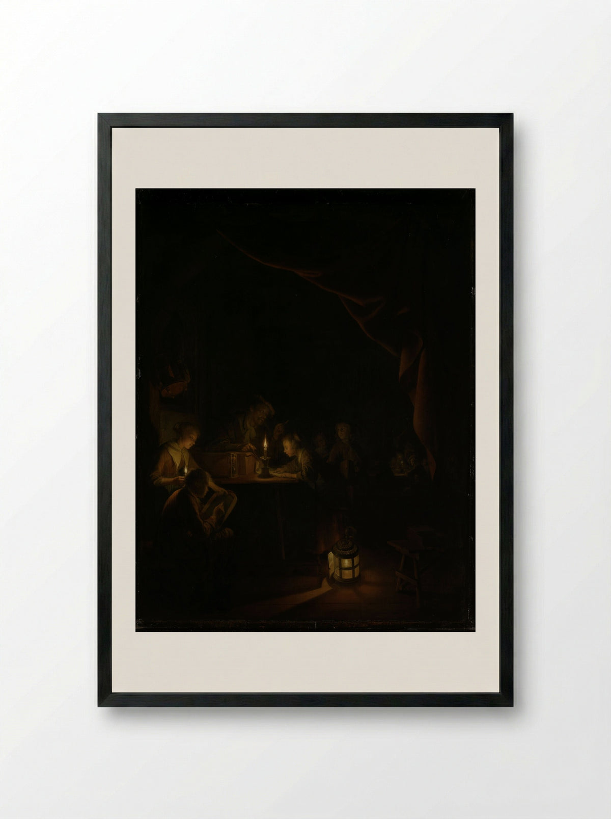 The Night School - Gerrit Dou - Framed Print Black