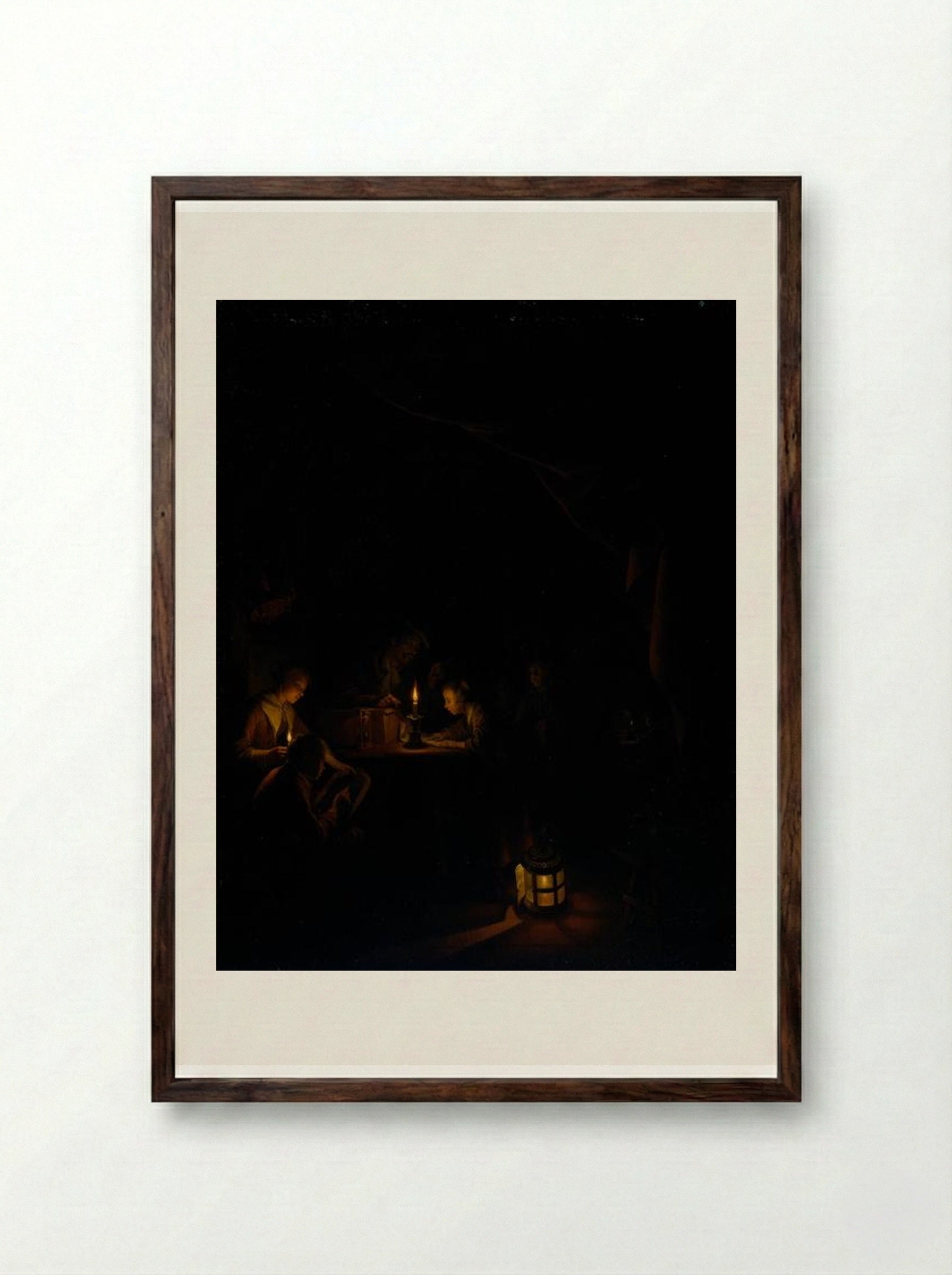 The Night School - Gerrit Dou - Framed Print Dark Wood