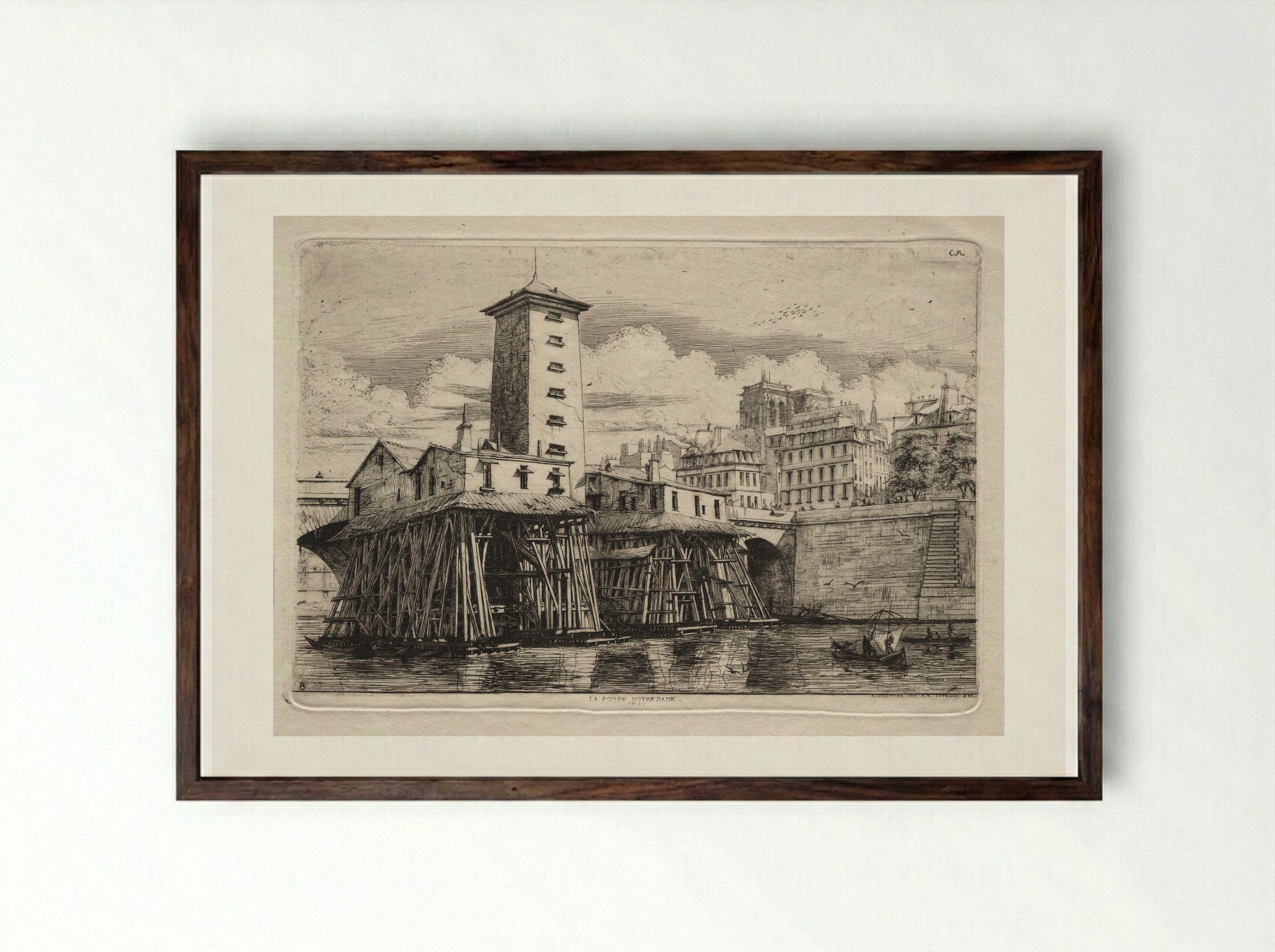 The Notre-Dame Pump - Charles Meryon - Framed Print Dark Wood
