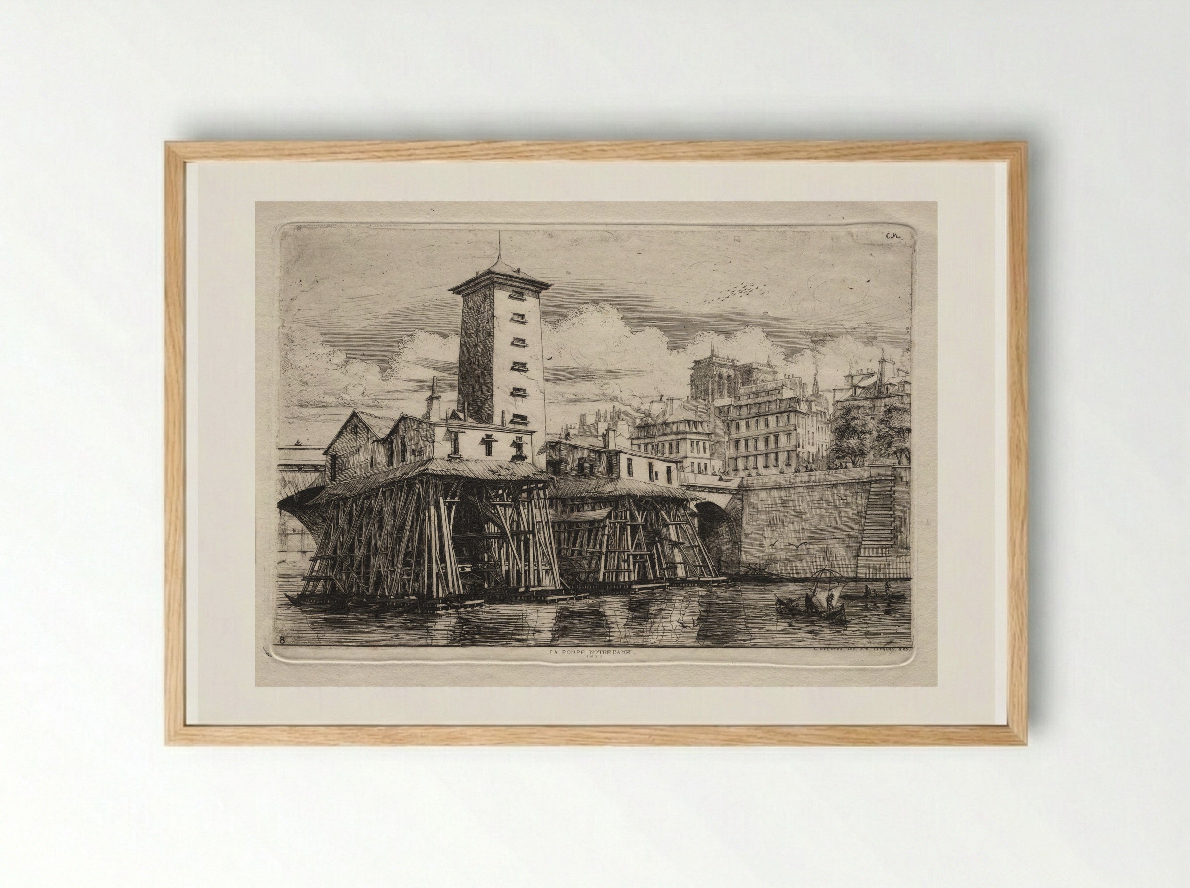 The Notre-Dame Pump - Charles Meryon - Framed Print Wood