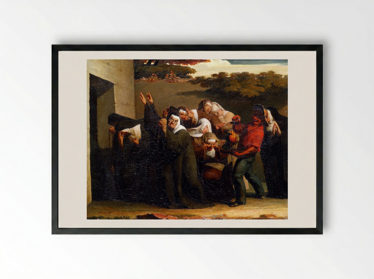 The Nun's Parrot - Jean-Francois Millet - Framed Print Black