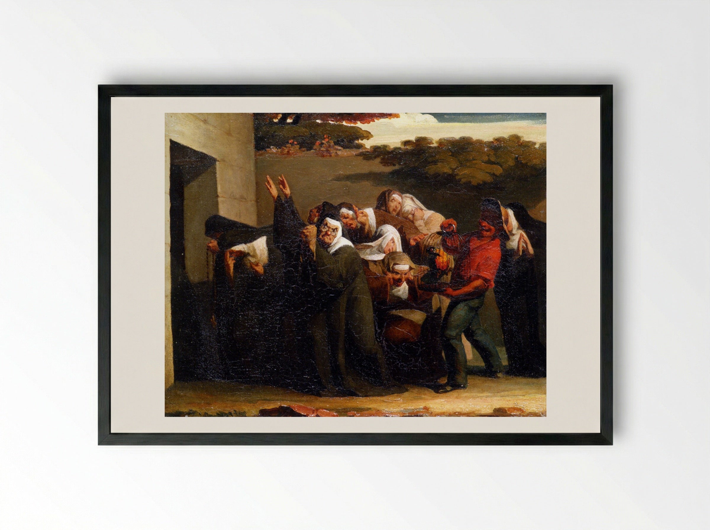The Nun's Parrot - Jean-Francois Millet - Framed Print Black