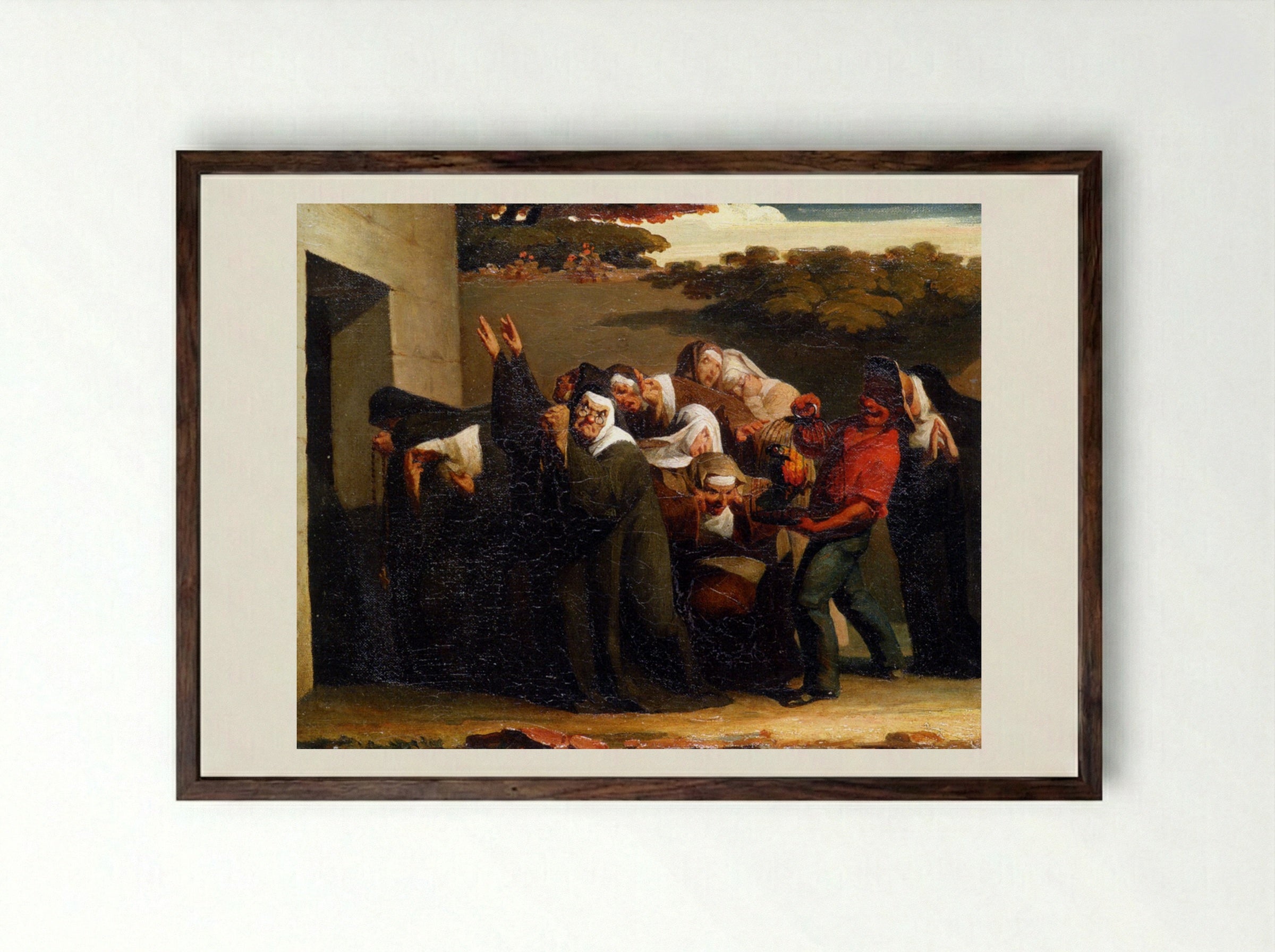 The Nun's Parrot - Jean-Francois Millet - Framed Print Dark Wood