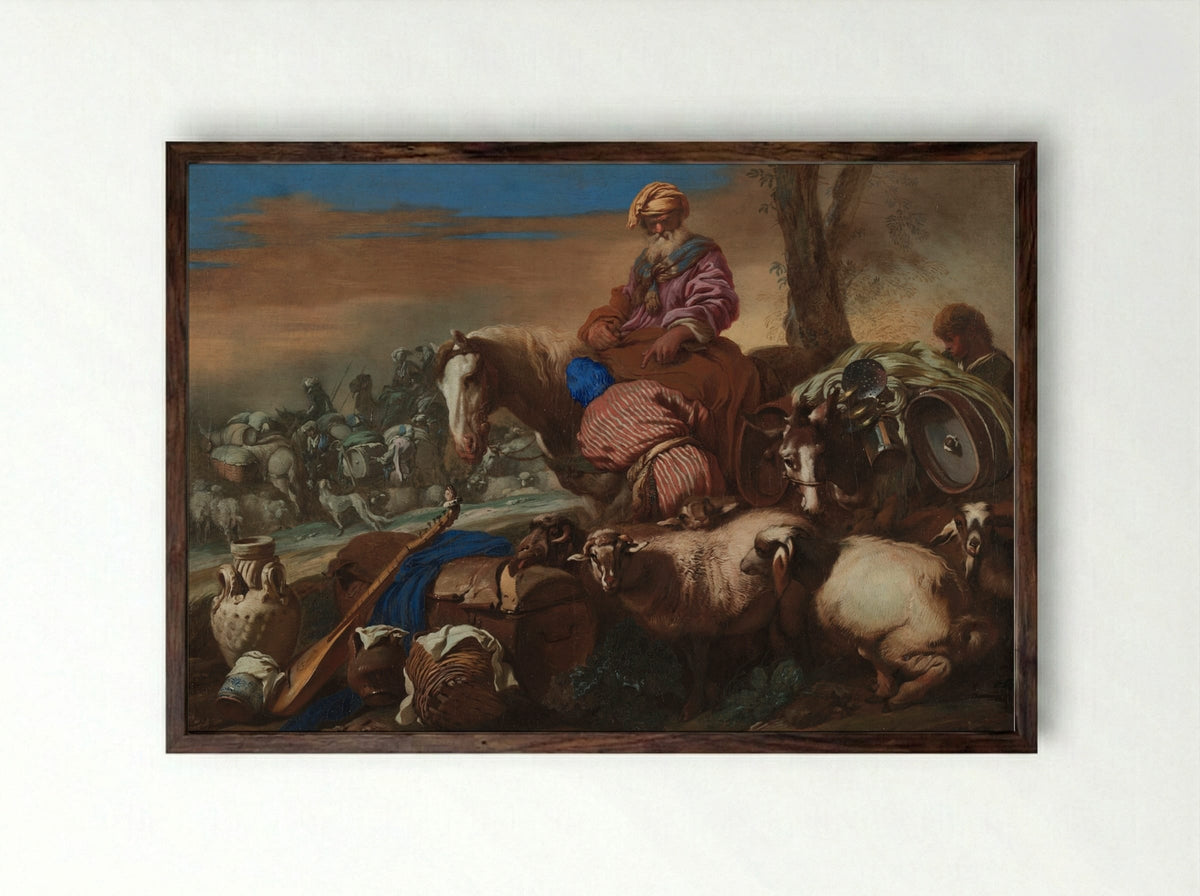 The Oath of Abraham’s Servant - Giovanni Benedetto Castiglione - Framed Print Dark Wood