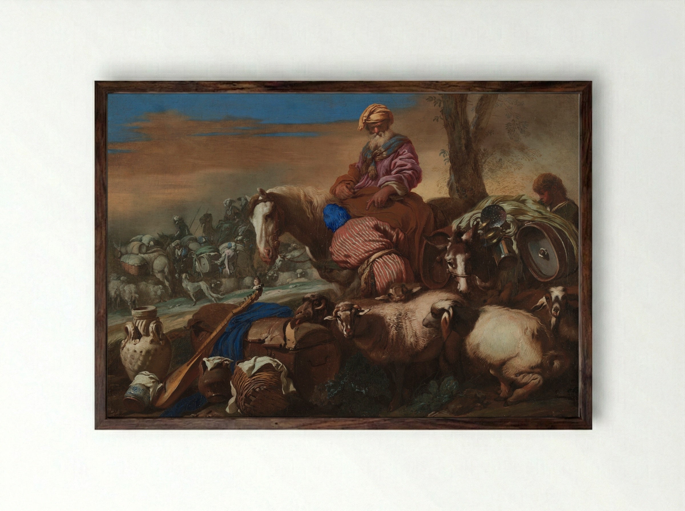The Oath of Abraham’s Servant - Giovanni Benedetto Castiglione - Framed Print Dark Wood