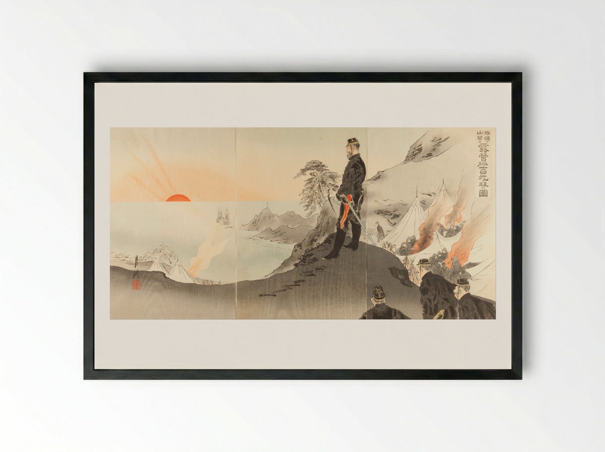 The Occupation of the Battery at Port Arthur - Ogata Gekko - Framed Print Black