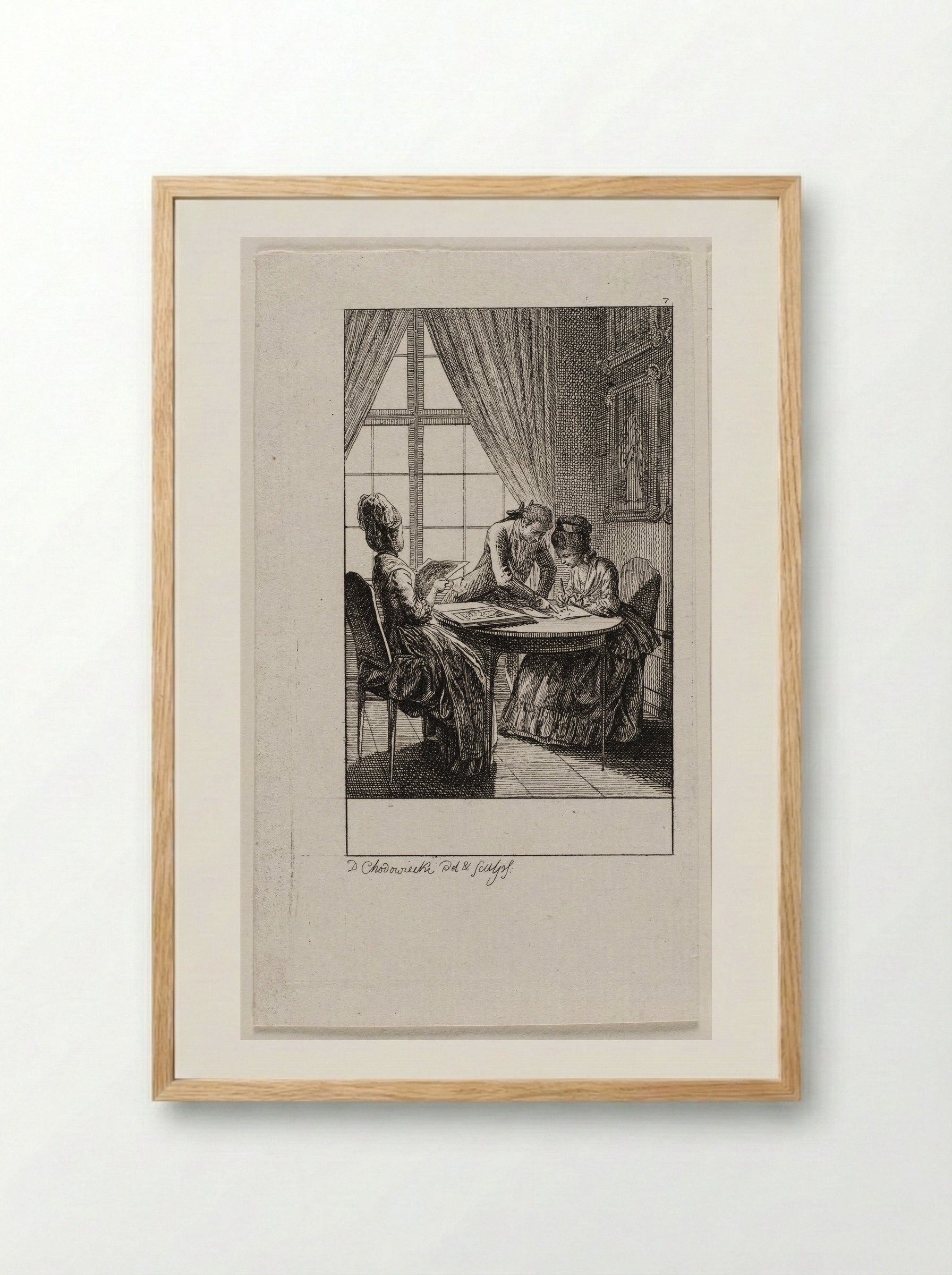 The Occupations of Women: Drawing - Daniel Nikolaus Chodowiecki - Framed Print Wood