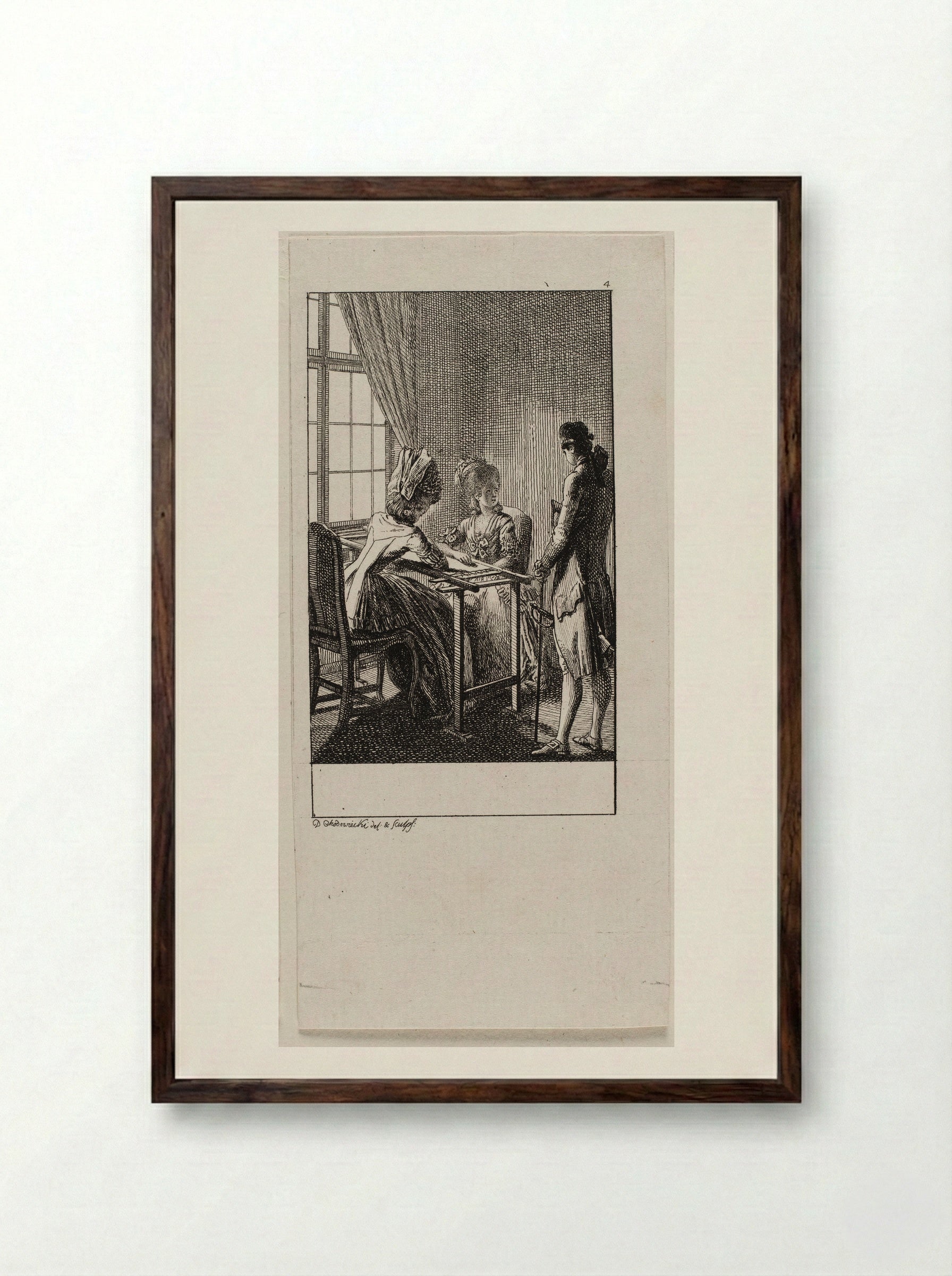 The Occupations of Women: Embroidery - Daniel Nikolaus Chodowiecki - Framed Print Dark Wood