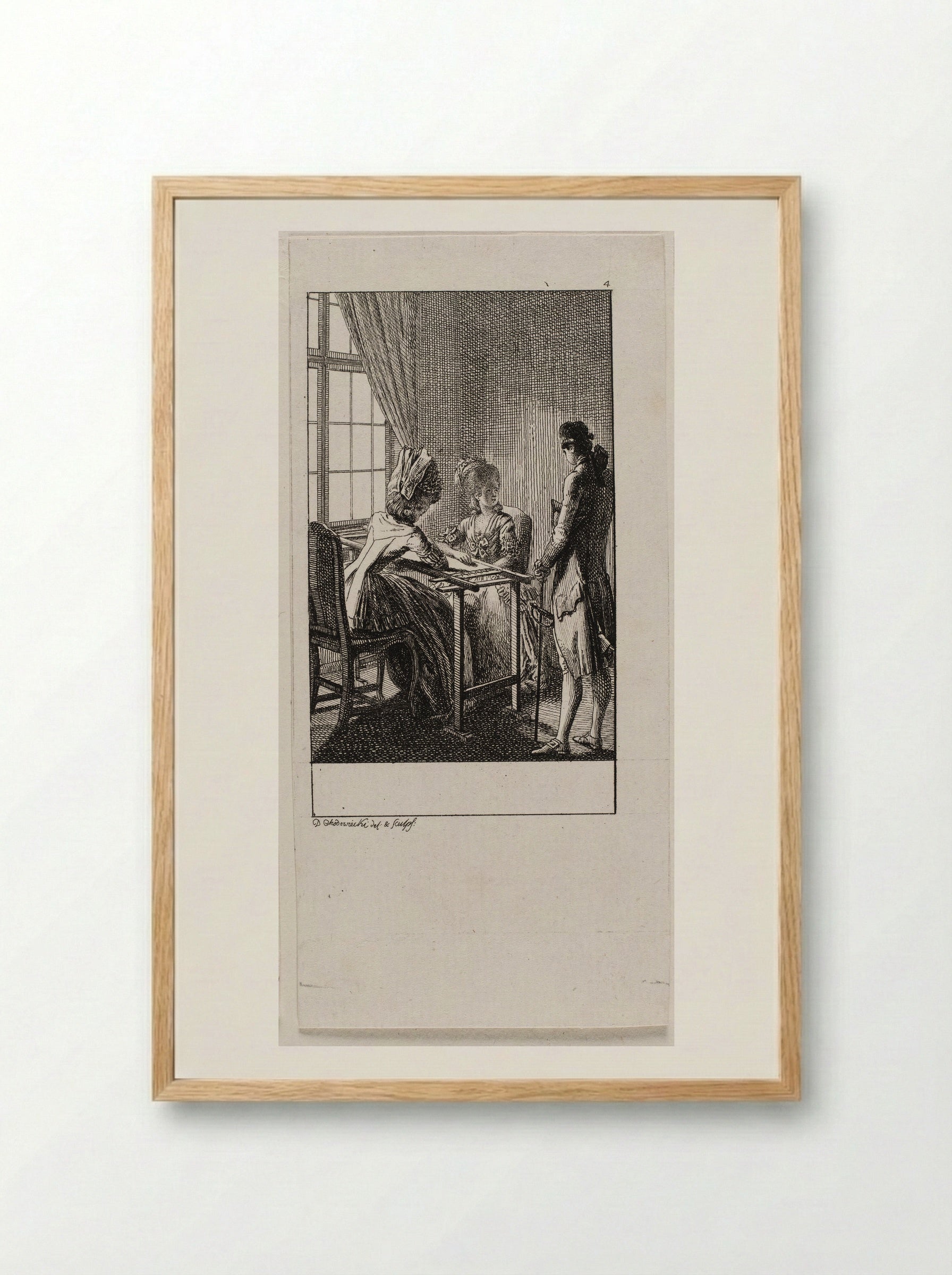The Occupations of Women: Embroidery - Daniel Nikolaus Chodowiecki - Framed Print Wood