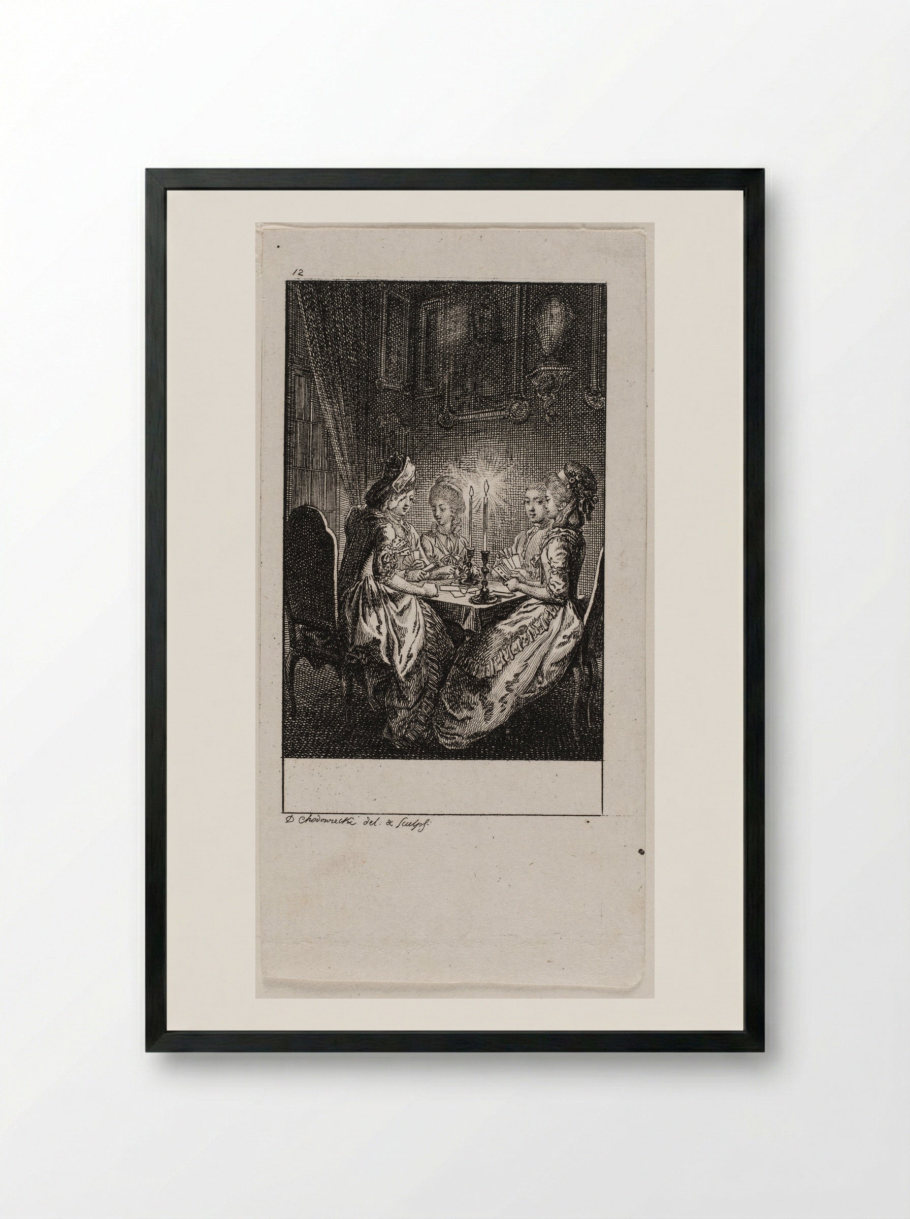 The Occupations of Women: Playing Games - Daniel Nikolaus Chodowiecki - Framed Print Black