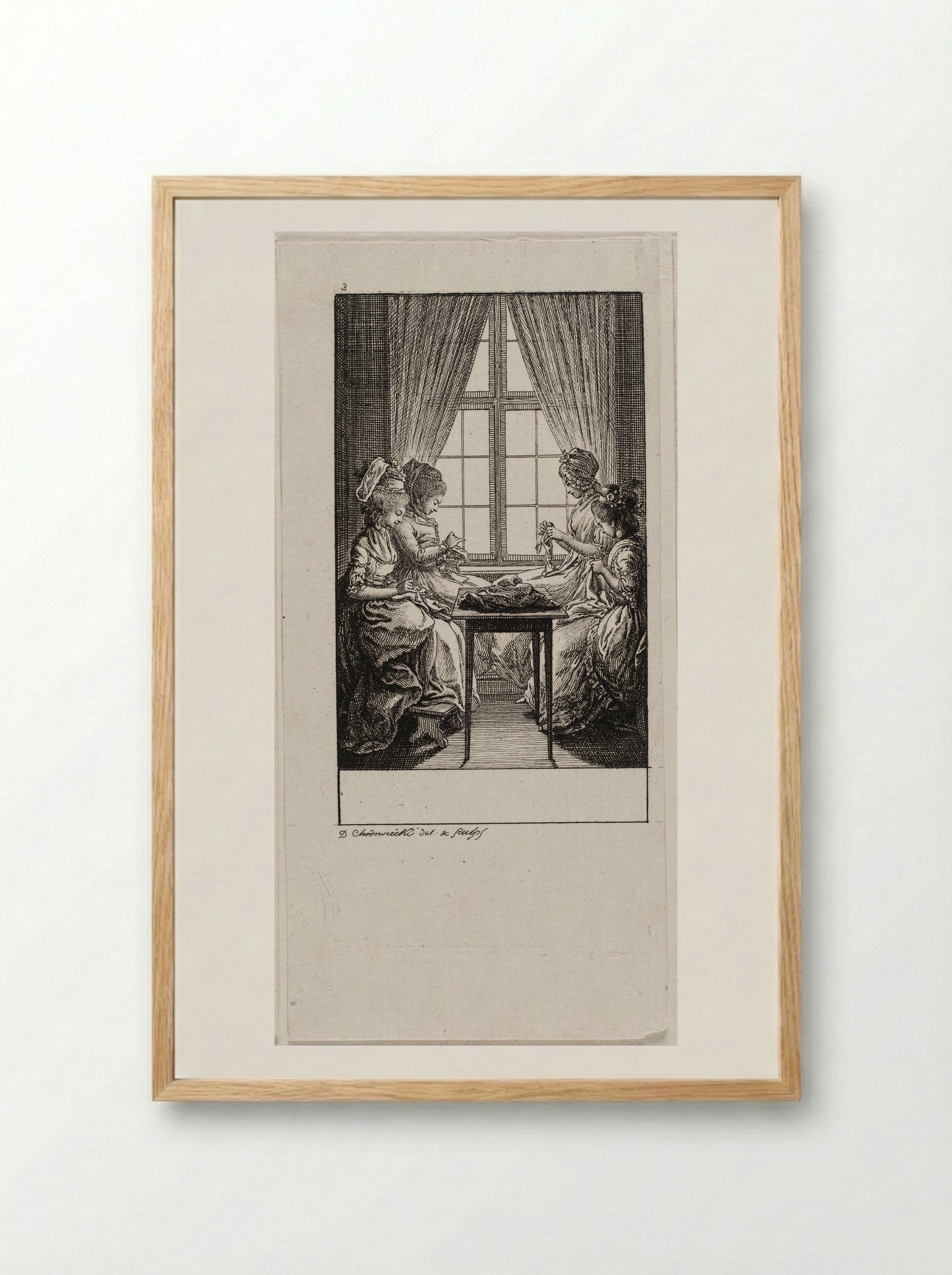 The Occupations of Women: Sewing - Daniel Nikolaus Chodowiecki - Framed Print Wood