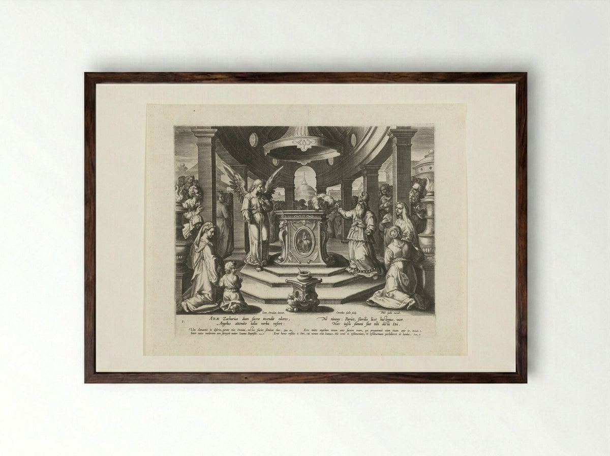 The Offering of Zacharias - Cornelis Galle the Elder - Framed Print Dark Wood