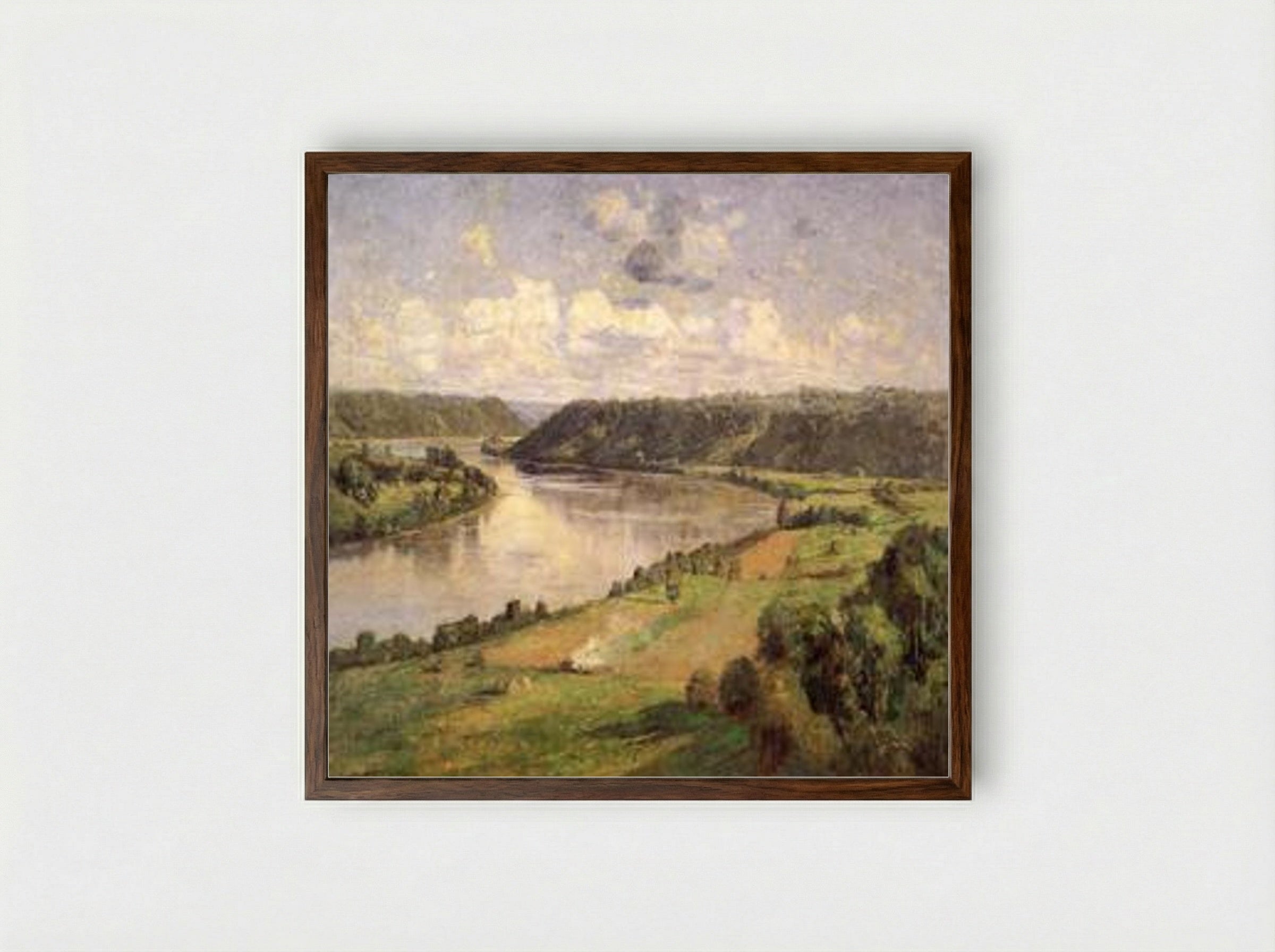 The Ohio River from the College Campus, Hanover - T. C. Steele - Framed Print Dark Wood