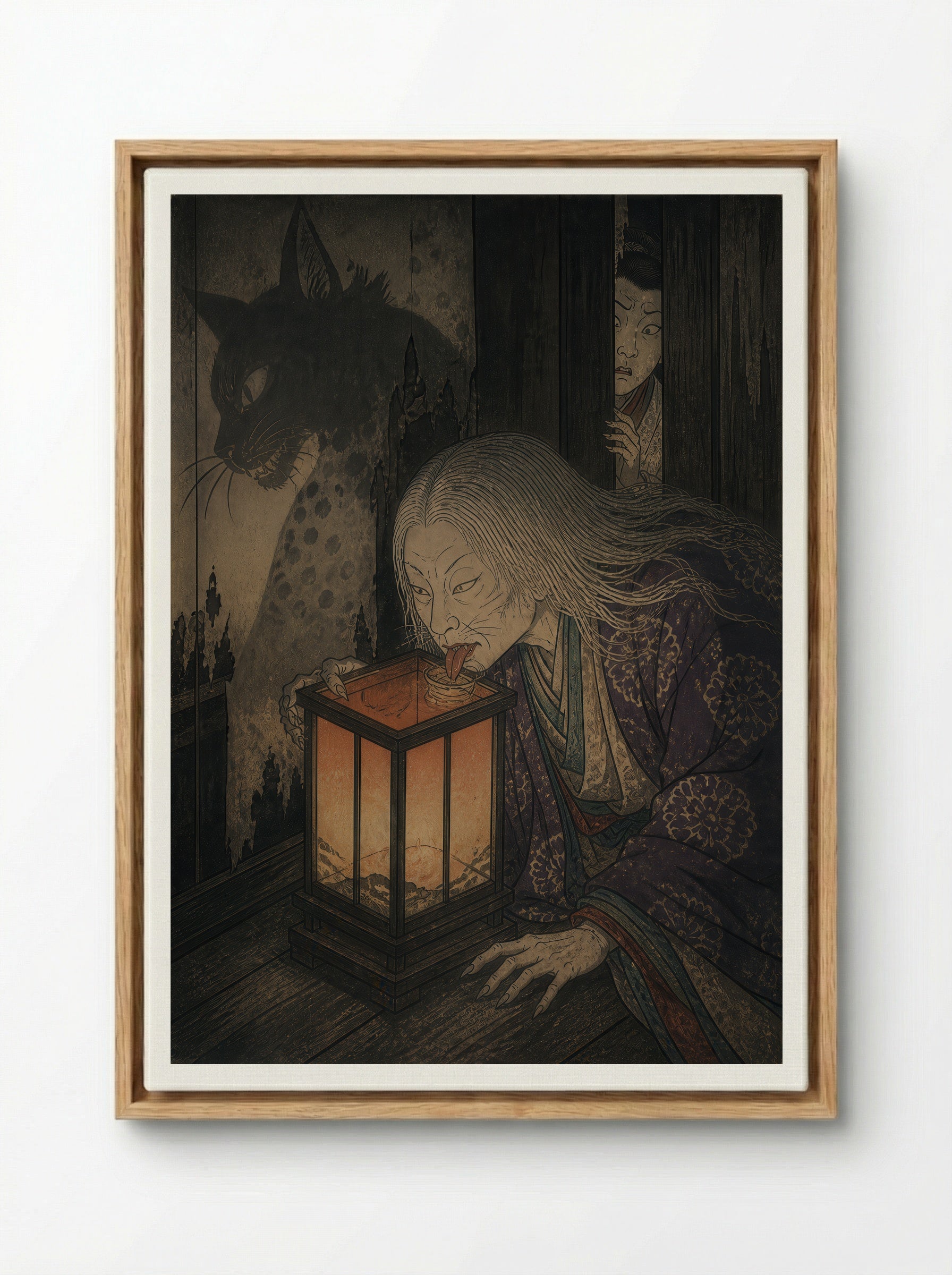 The Okazaki Cat Demon: The Lantern-Eater - Framed Canvas Wood