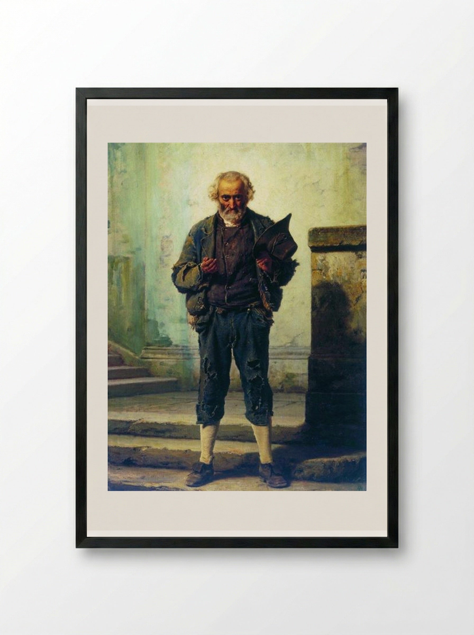 The Old Beggar - Fyodor Bronnikov - Framed Print Black
