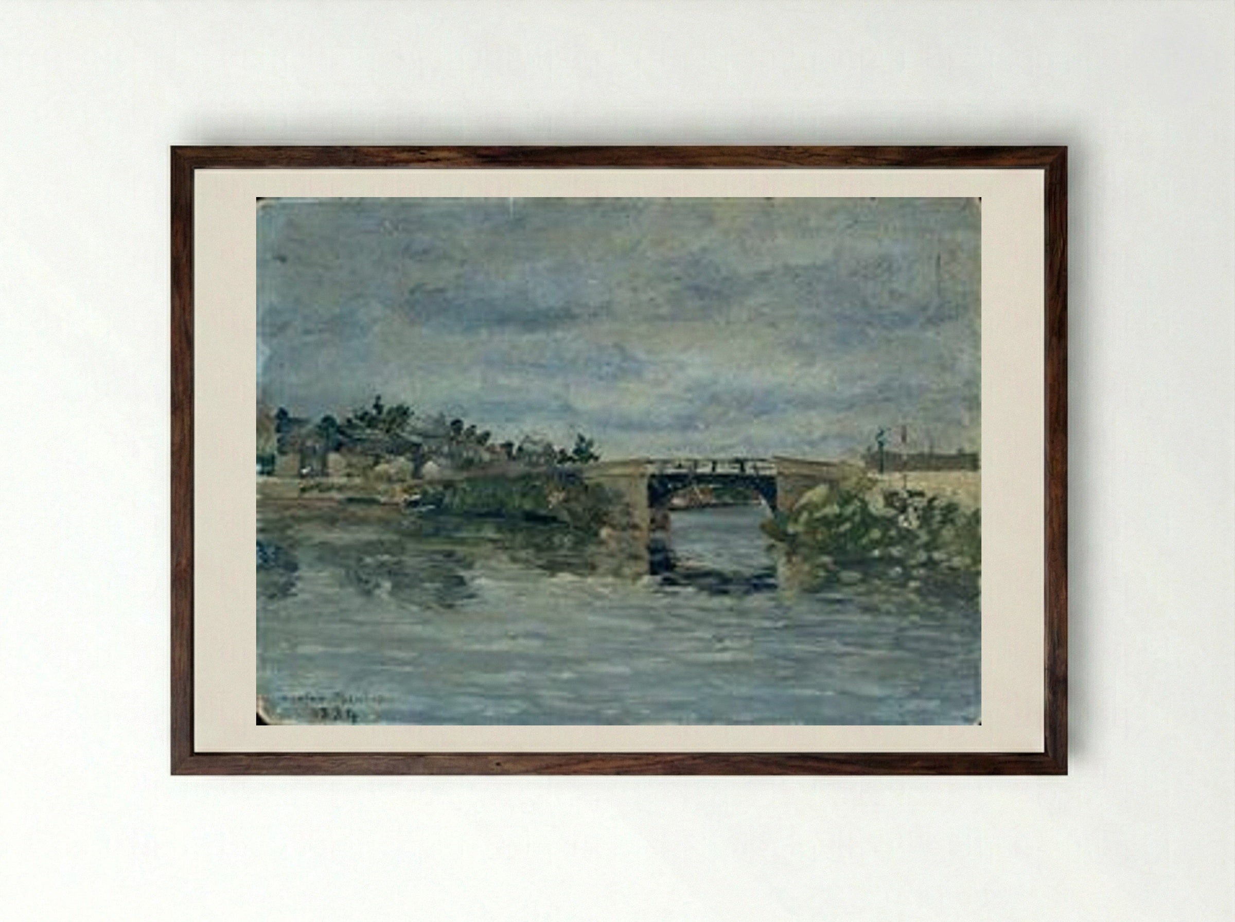 The Old Bridge in Barbin - Maxime Maufra - Framed Print Dark Wood