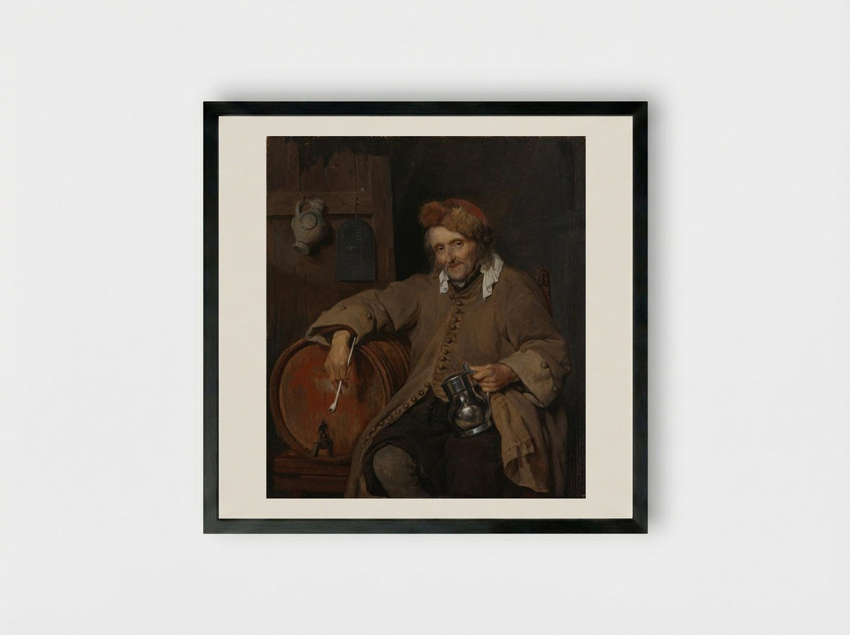 The Old Drinker - Gabriel Metsu - Framed Print Black