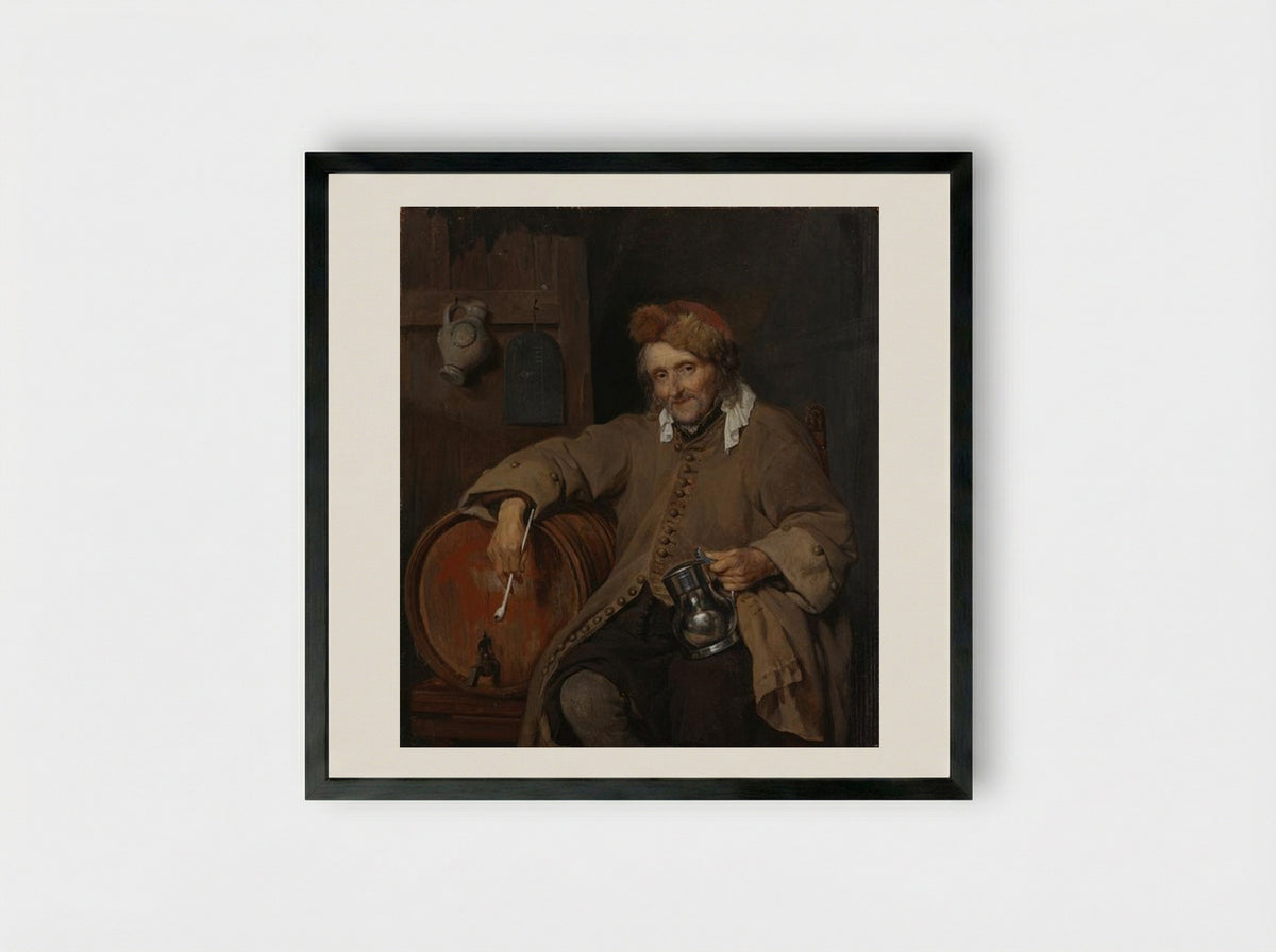 The Old Drinker - Gabriel Metsu - Framed Print Black
