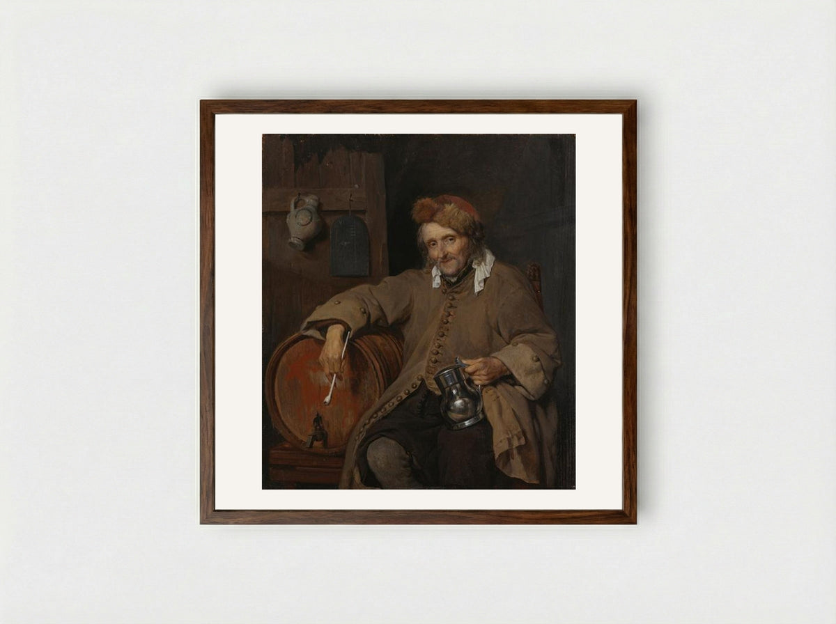 The Old Drinker - Gabriel Metsu - Framed Print Dark Wood