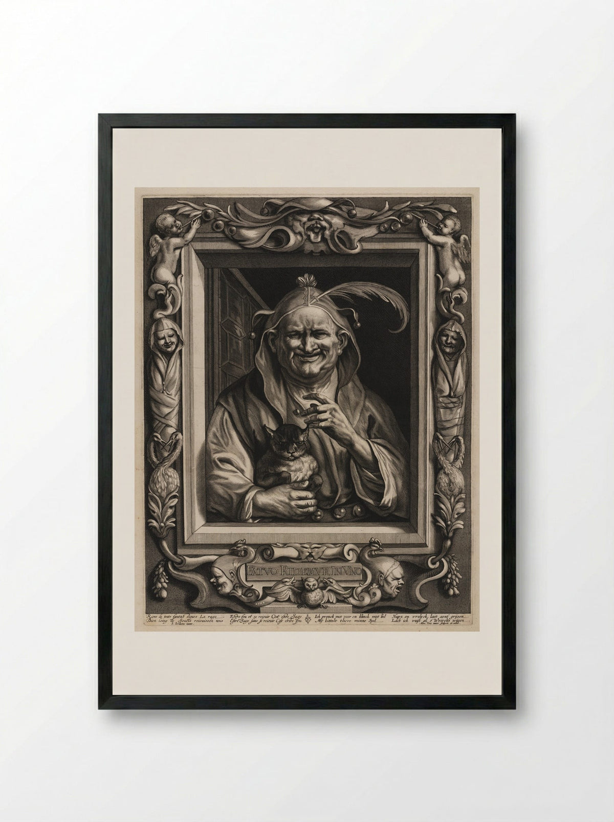 The Old Fool and His Cat - Alexander Voet - Framed Print Black