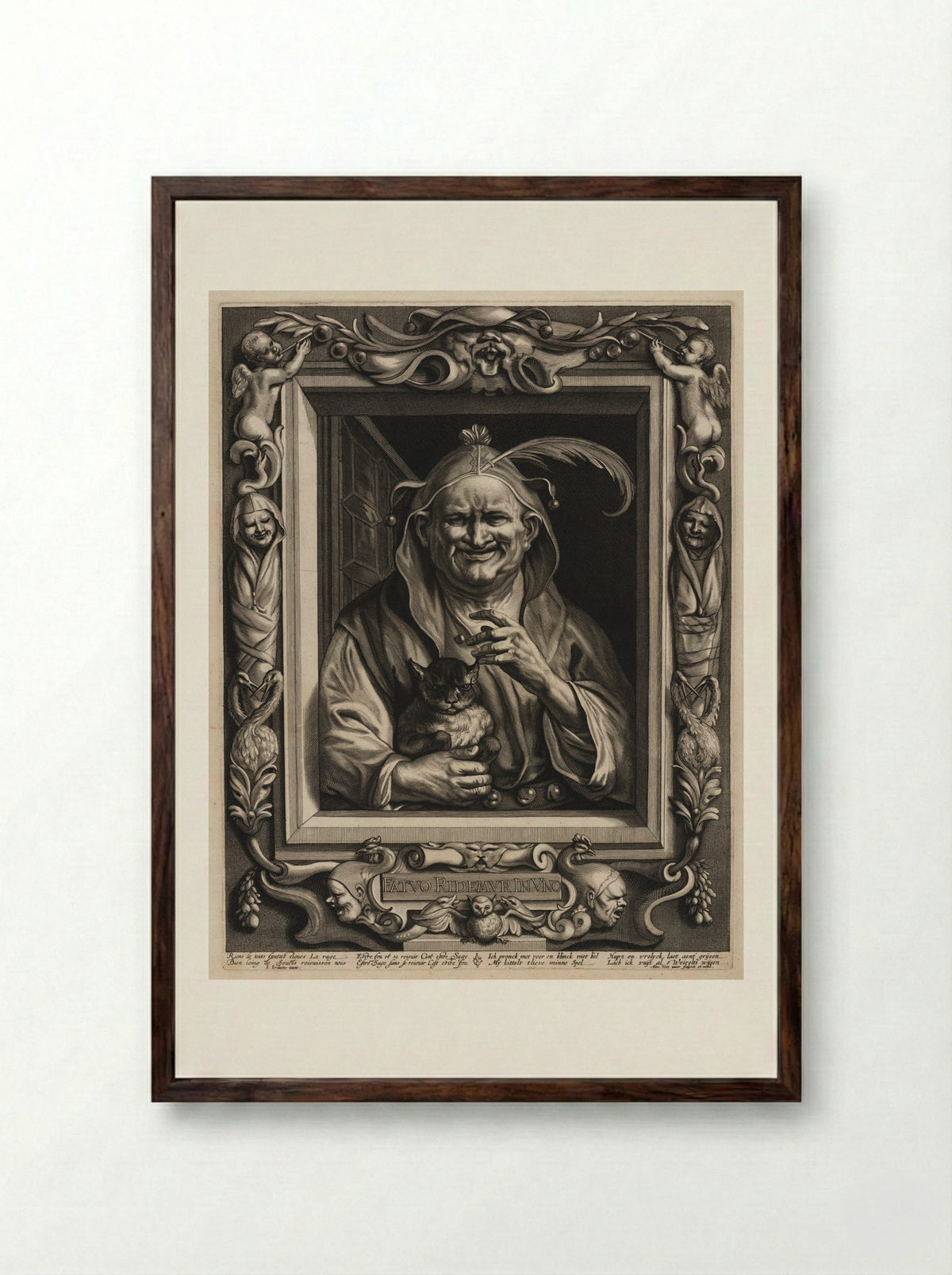 The Old Fool and His Cat - Alexander Voet - Framed Print Dark Wood