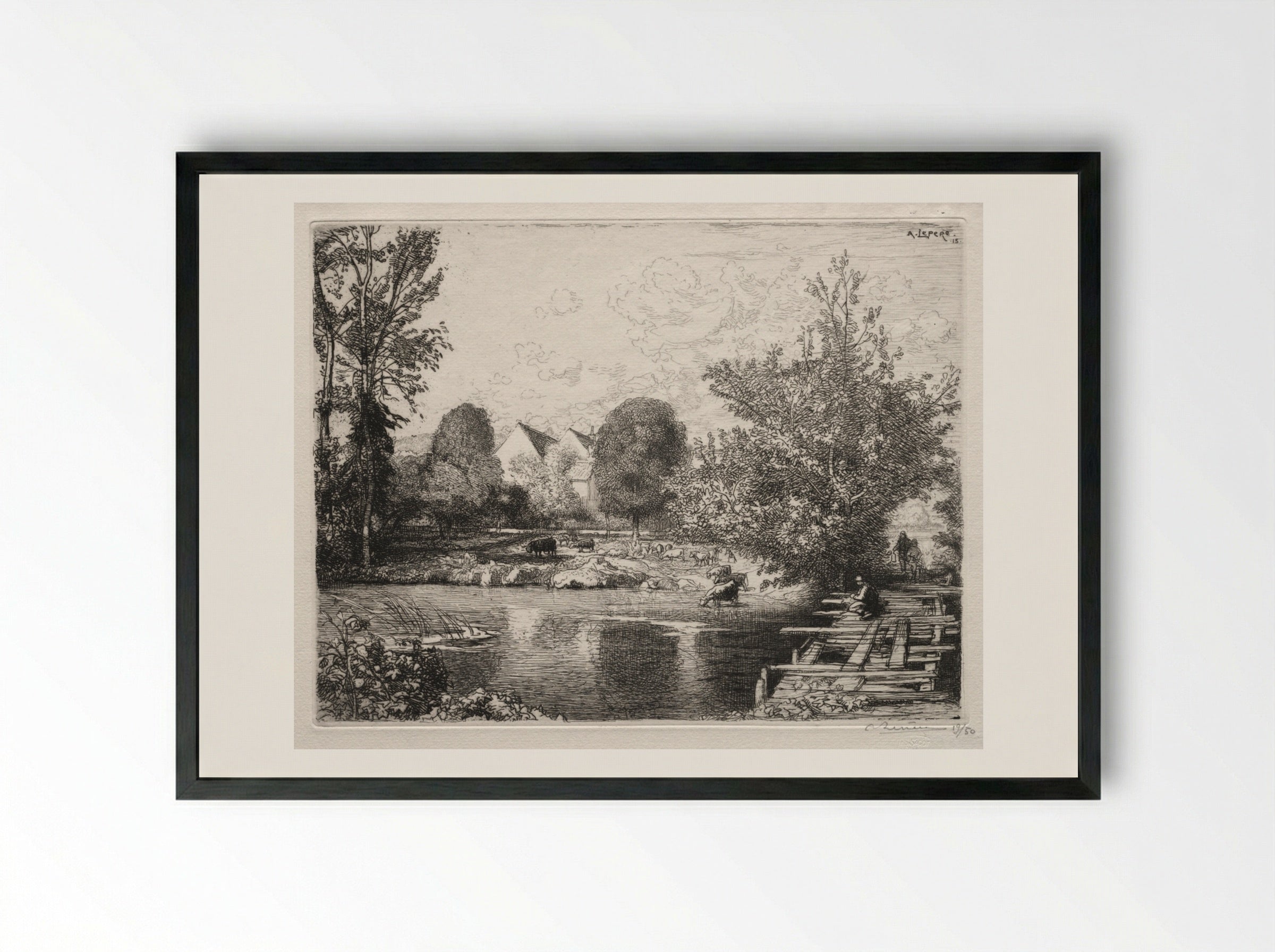 The Old Footbridge - Auguste Louis Lepère - Framed Print Black