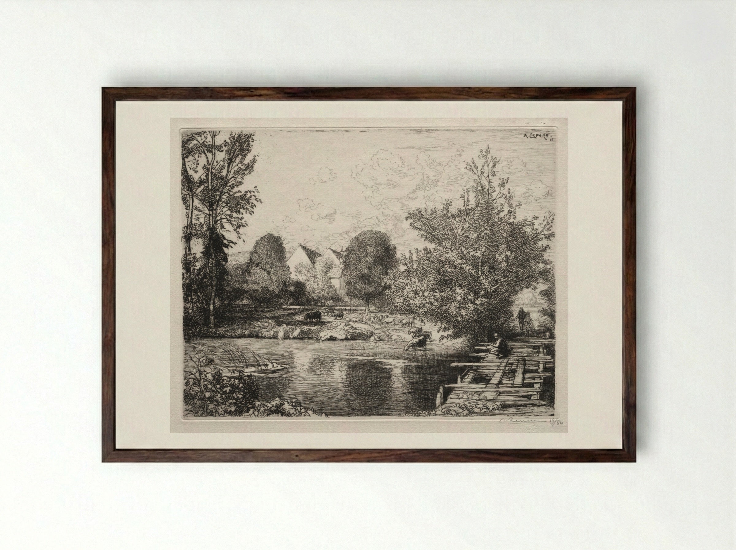 The Old Footbridge - Auguste Louis Lepère - Framed Print Dark Wood