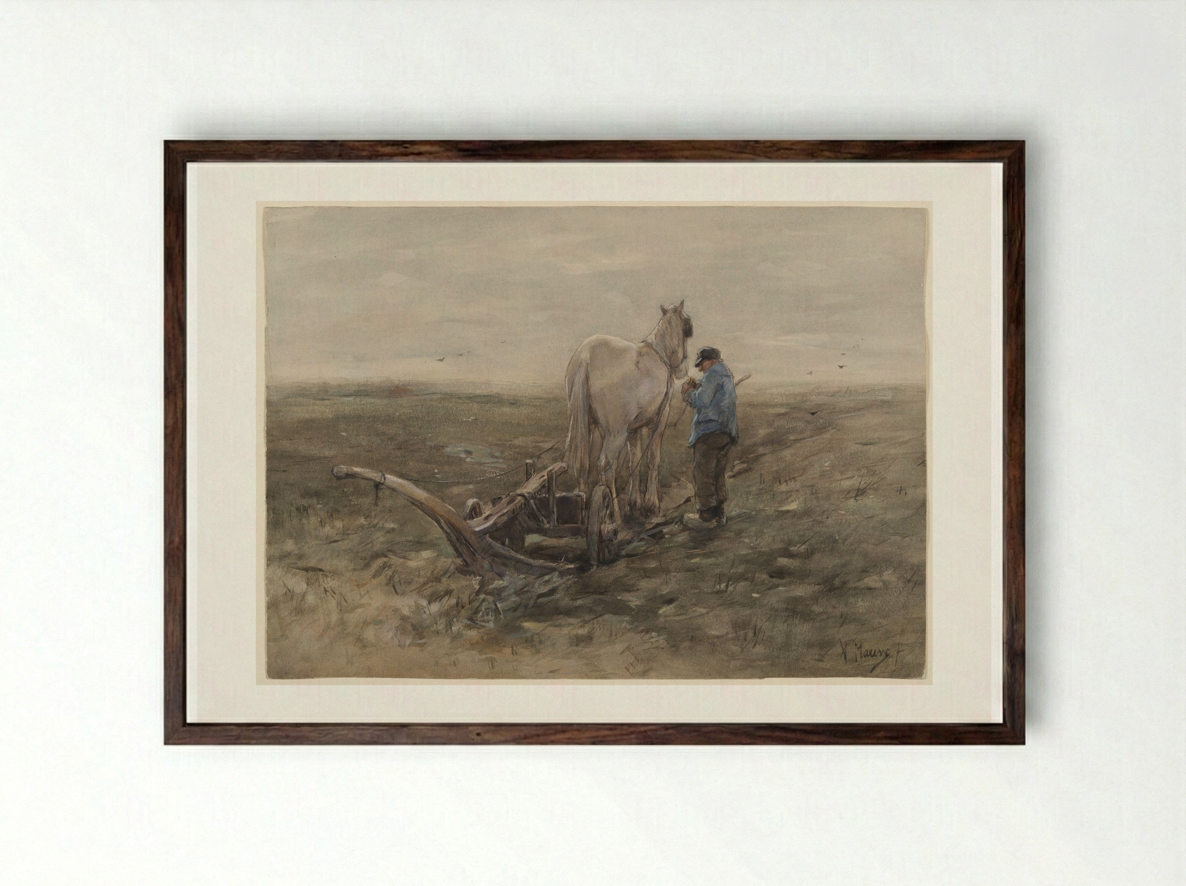 The Old Ploughman - Anton Mauve - Framed Print Dark Wood