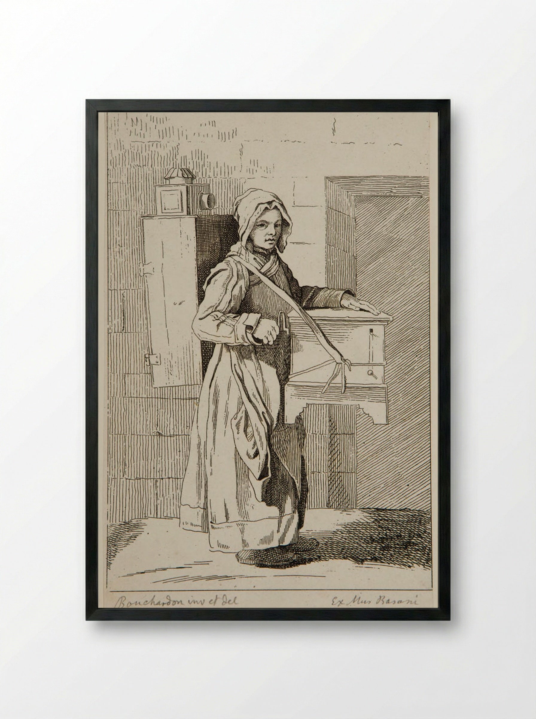 The Organ Grinder with a Magic Lantern - Anne Claude de Thubières, comte de Caylus - Framed Print Black