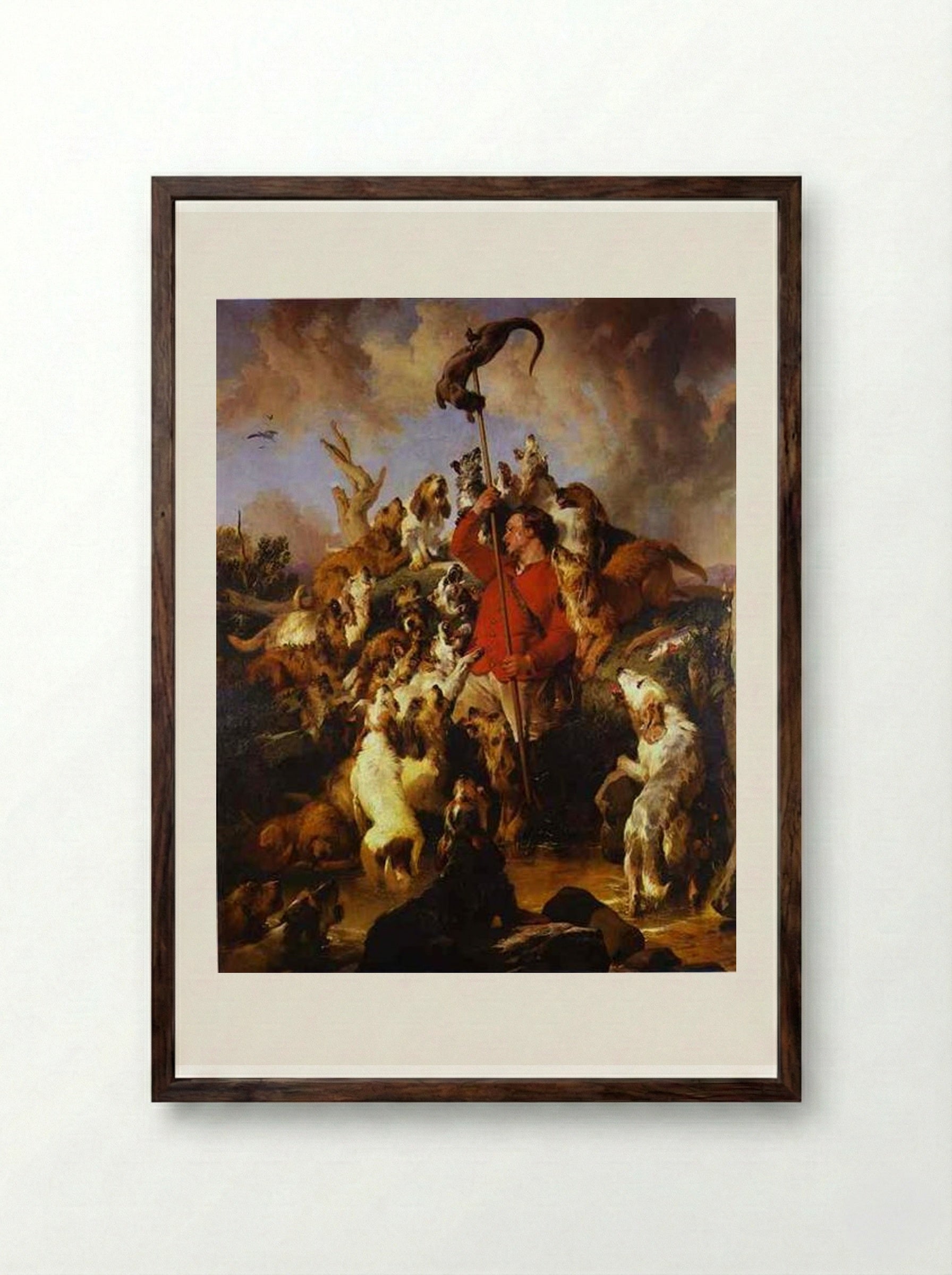 The Otter Hunt - Edwin Henry Landseer - Framed Print Dark Wood