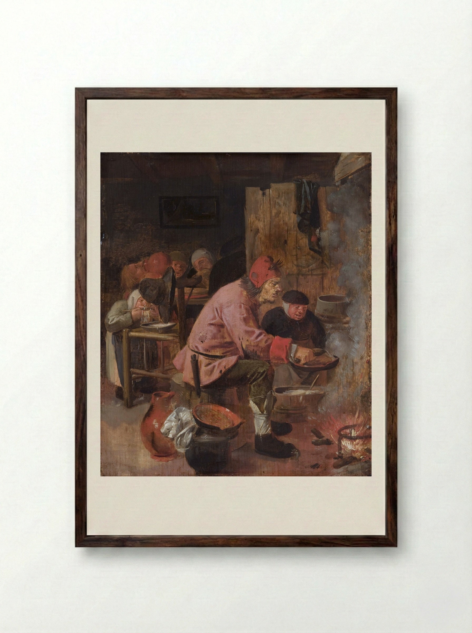 The Pancake Baker - Adriaen Brouwer - Framed Print Dark Wood