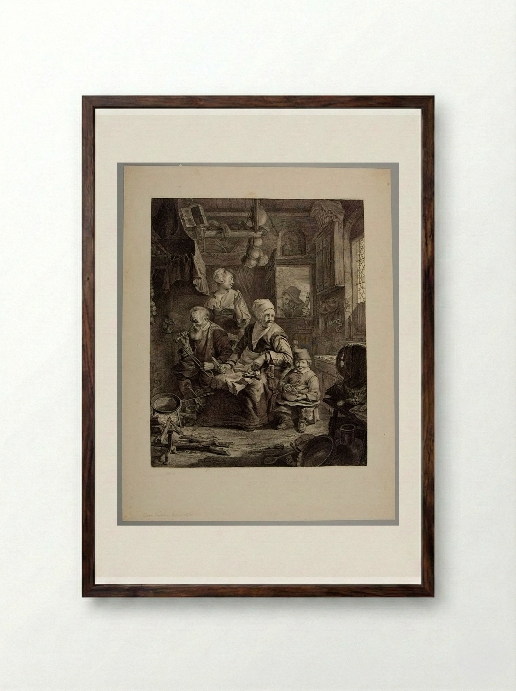 The Pancake Woman - Cornelis Visscher - Framed Print Dark Wood
