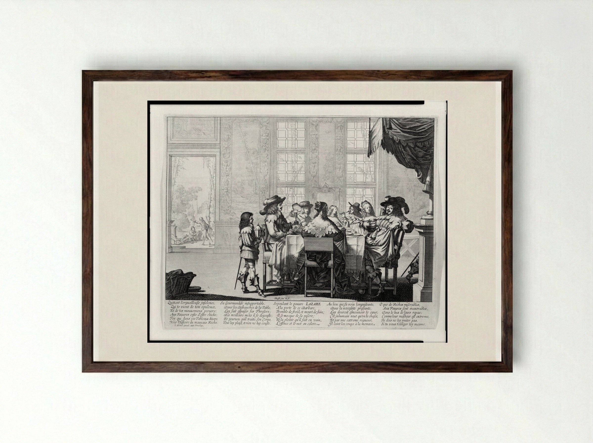 The Parable of Lazarus and the Rich Man - Abraham Bosse - Framed Print Dark Wood