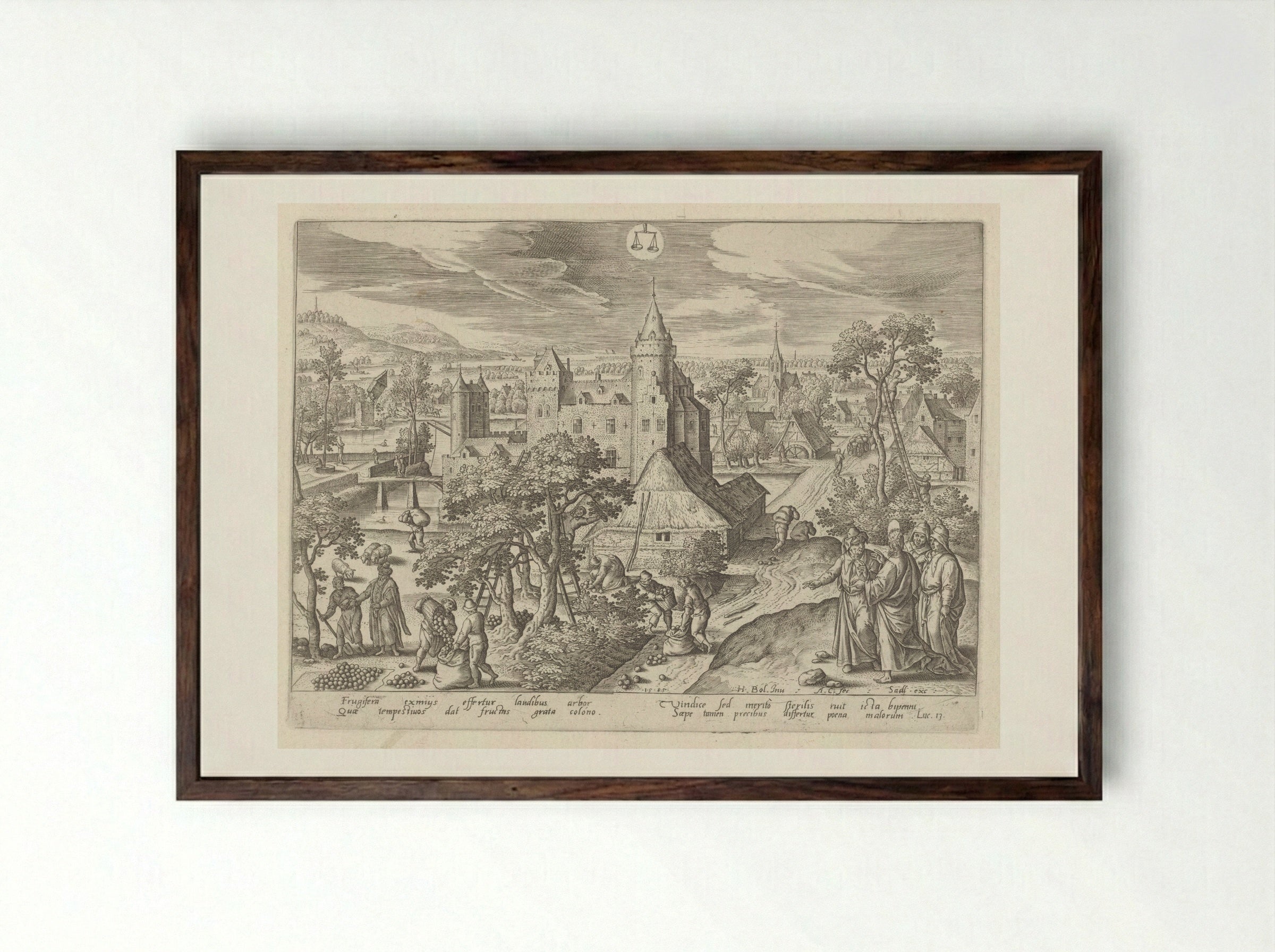The Parable of the Barren Fig Tree - Adriaen Collaert - Framed Print Dark Wood