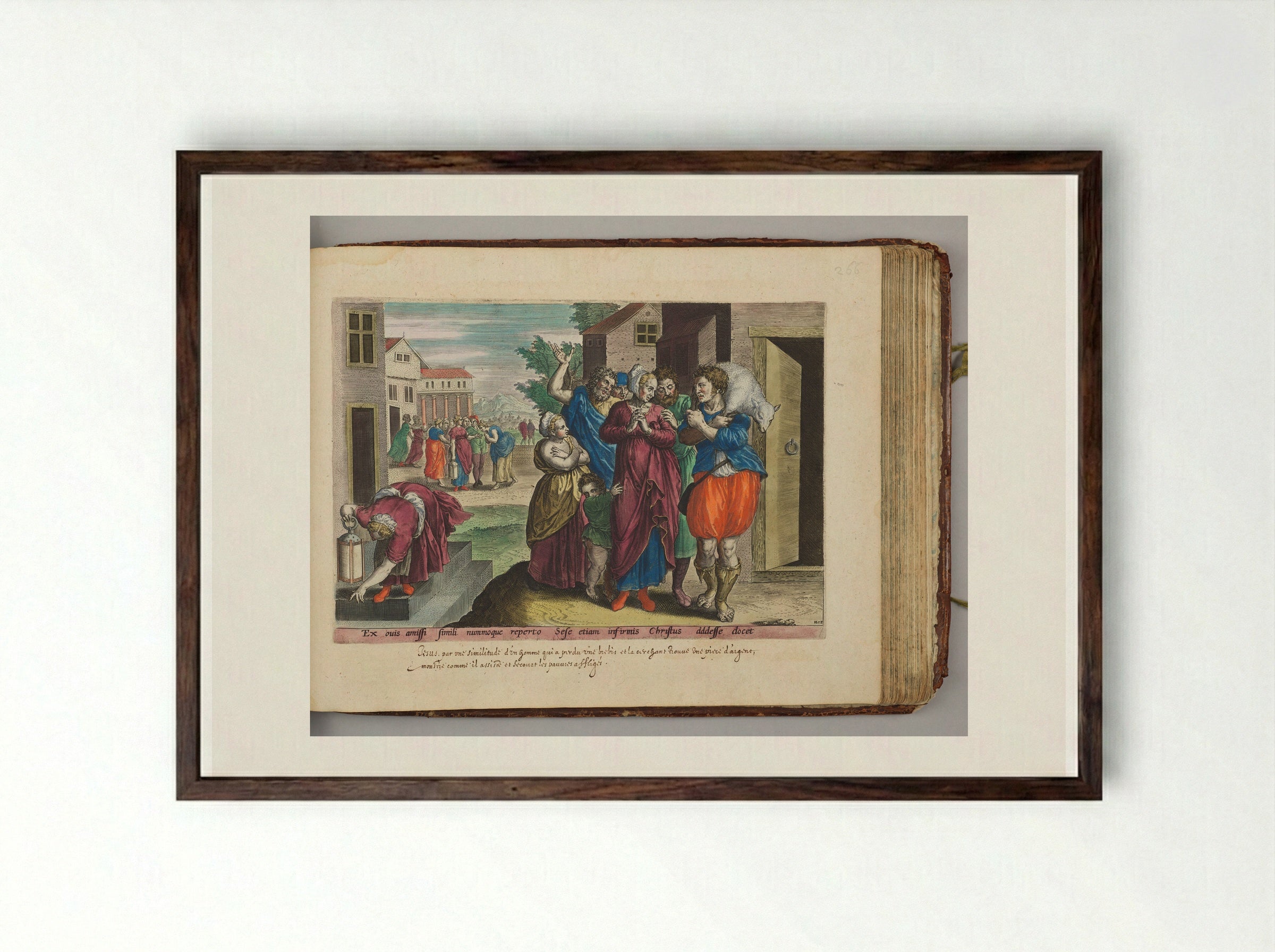 The Parable of the Lost Sheep and the Lost Piece of Silver - Hans Collaert the Elder - Framed Print Dark Wood