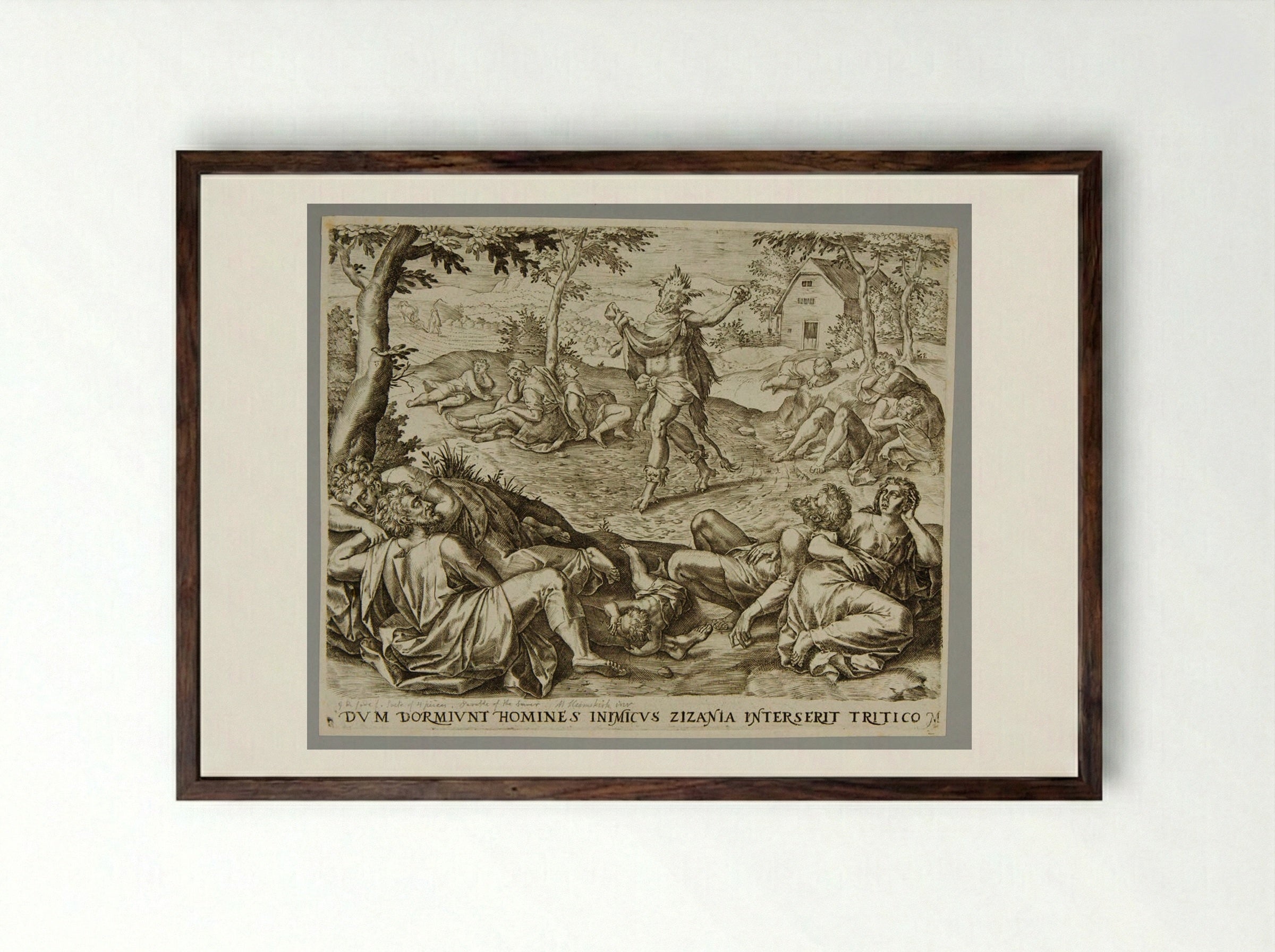 The Parable of the Sower, Plate I - Gerard de Jode - Framed Print Dark Wood