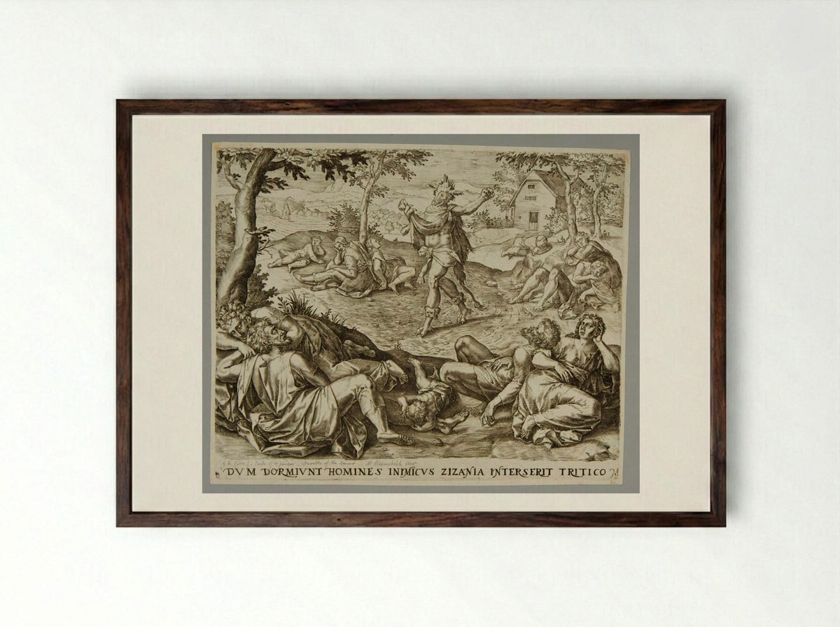 The Parable of the Sower, Plate I - Gerard de Jode - Framed Print Dark Wood