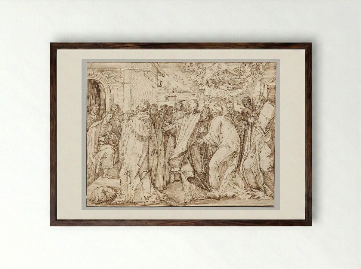 The Parable of the Tribute Money - Master of the Egmont Albums - Framed Print Dark Wood