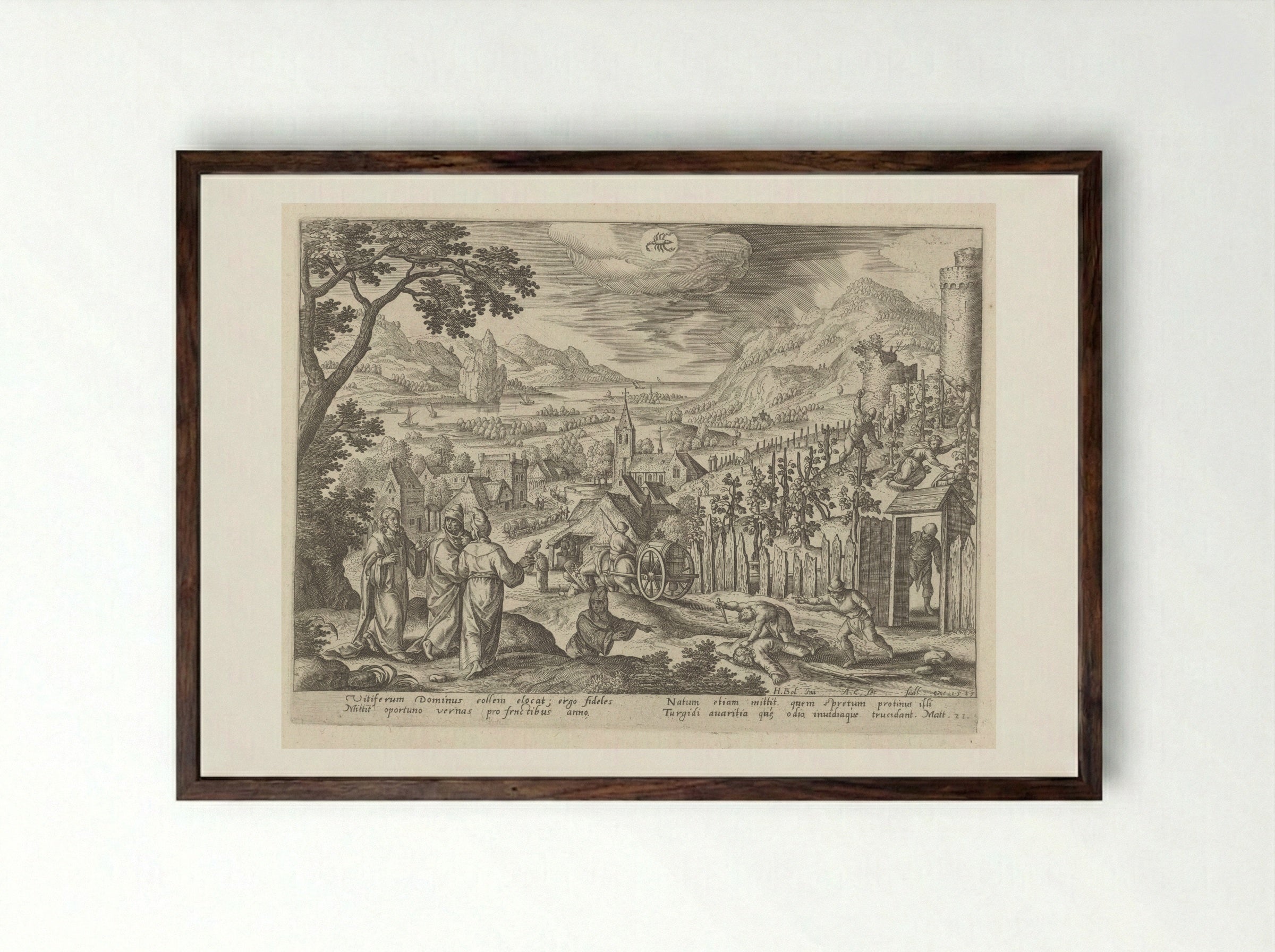 The Parable of the Unjust Husbandmen - Adriaen Collaert - Framed Print Dark Wood