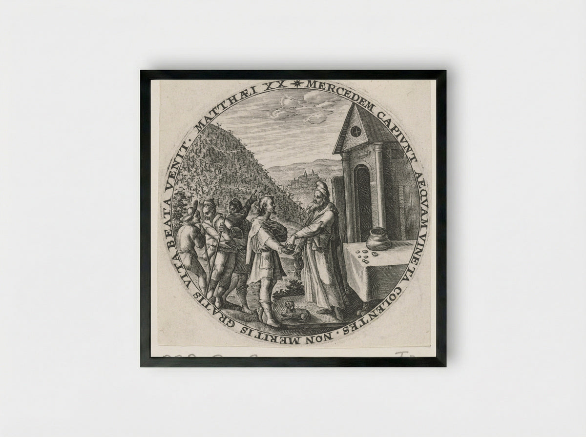 The Parable of the Workers in the Vineyard - Crispijn van de Passe (I) - Framed Print Black