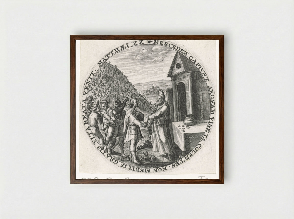 The Parable of the Workers in the Vineyard - Crispijn van de Passe (I) - Framed Print Dark Wood