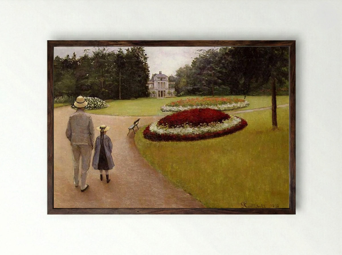 The Park on the Caillebotte Property at Yerres - Gustave Caillebotte - Framed Print Dark Wood