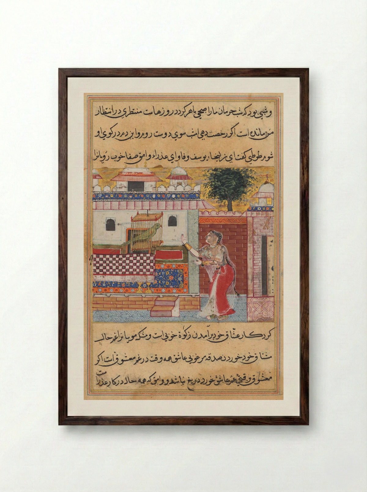 The Parrot Addresses Khujasta at the Beginning of the Twelfth Night - Tara 1 - Framed Print Dark Wood