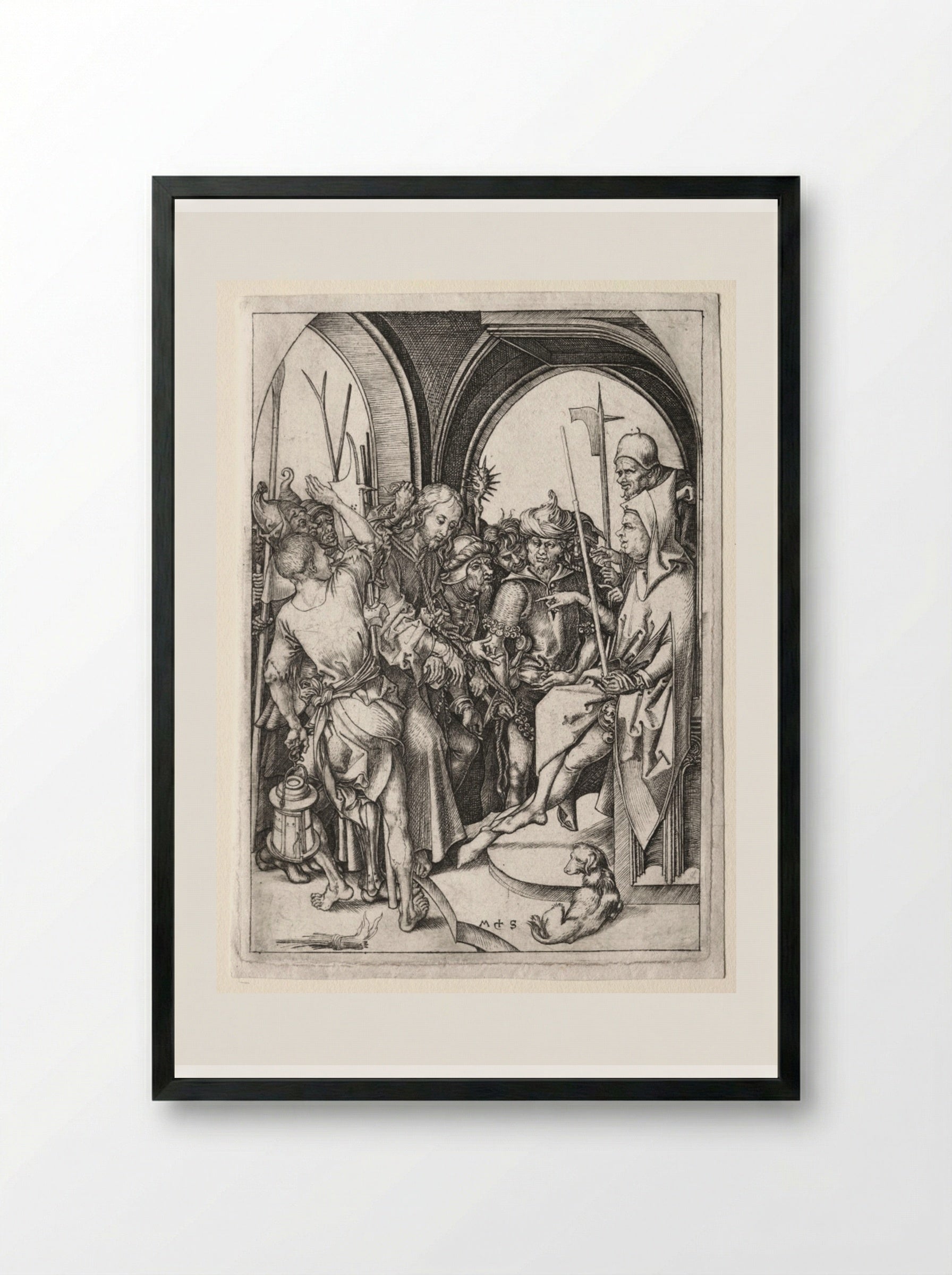 The Passion: Christ Before Annas - Martin Schongauer - Framed Print Black