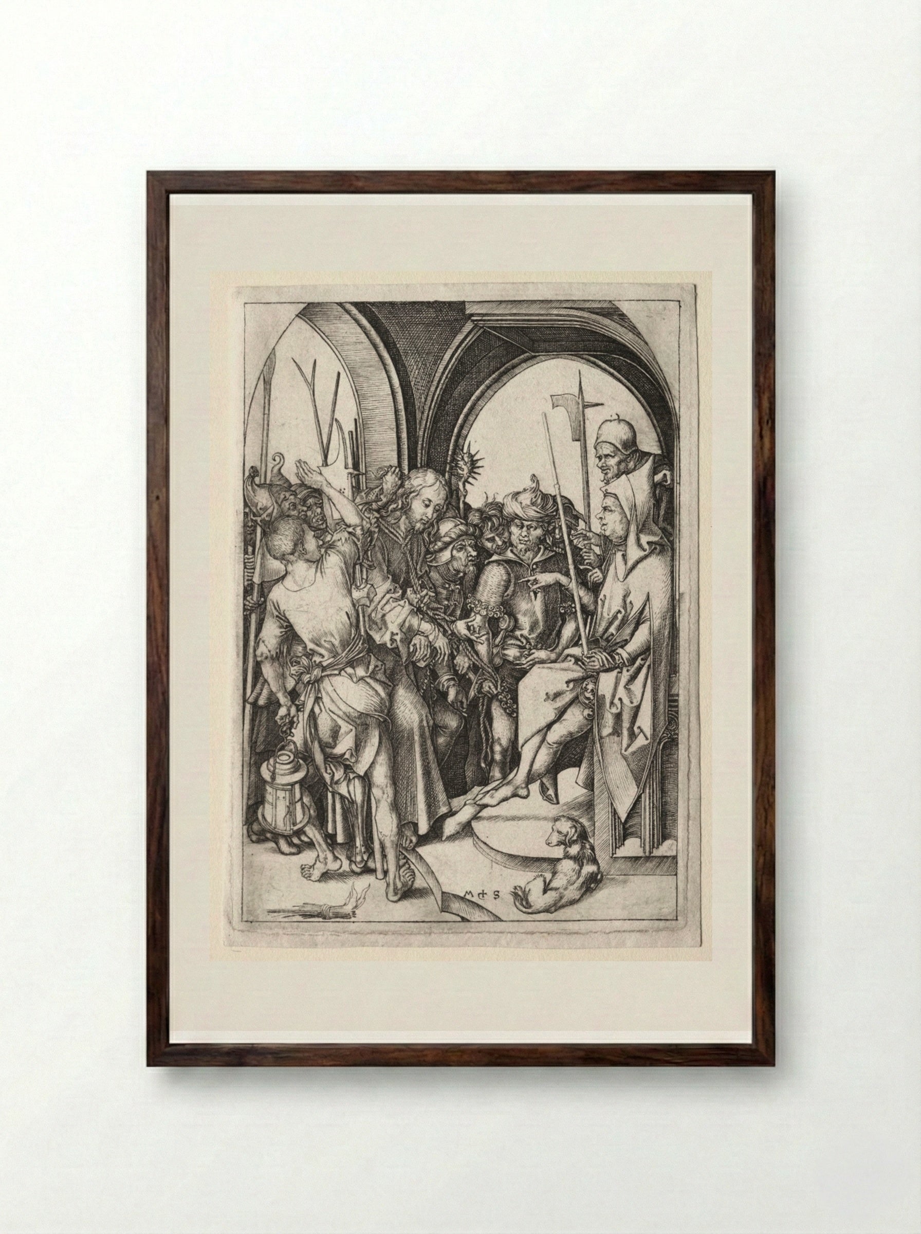 The Passion: Christ Before Annas - Martin Schongauer - Framed Print Dark Wood