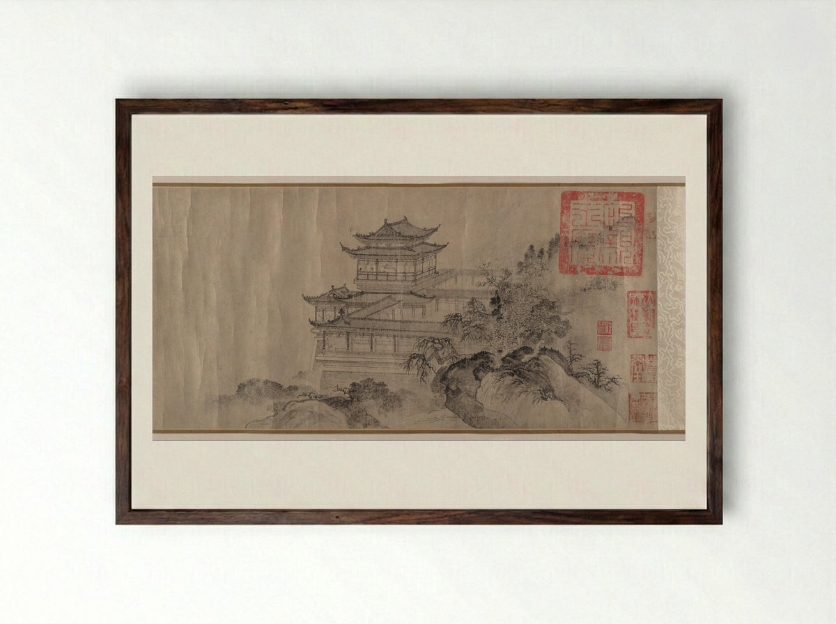 The Pavilion of Prince Teng - Tang Di - Framed Print Dark Wood