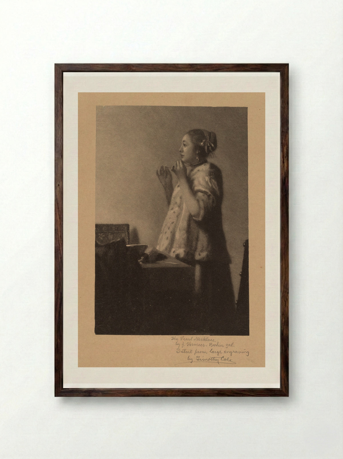 The Pearl Necklace (After Vermeer) - Timothy Cole - Framed Print Dark Wood